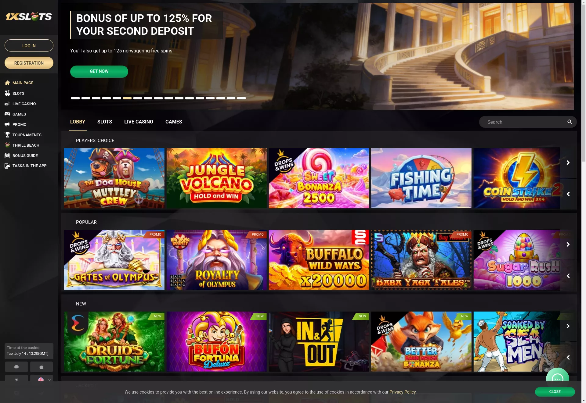 Desktop screen. 1xSlots Up to €2000 + 450 FS