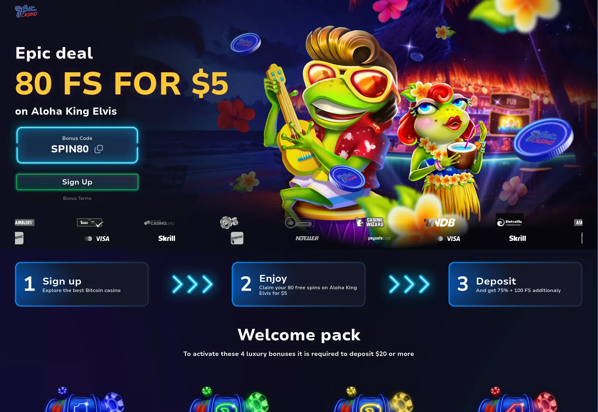 Desktop screen. 7Bit Casino Get 80 Free Spins