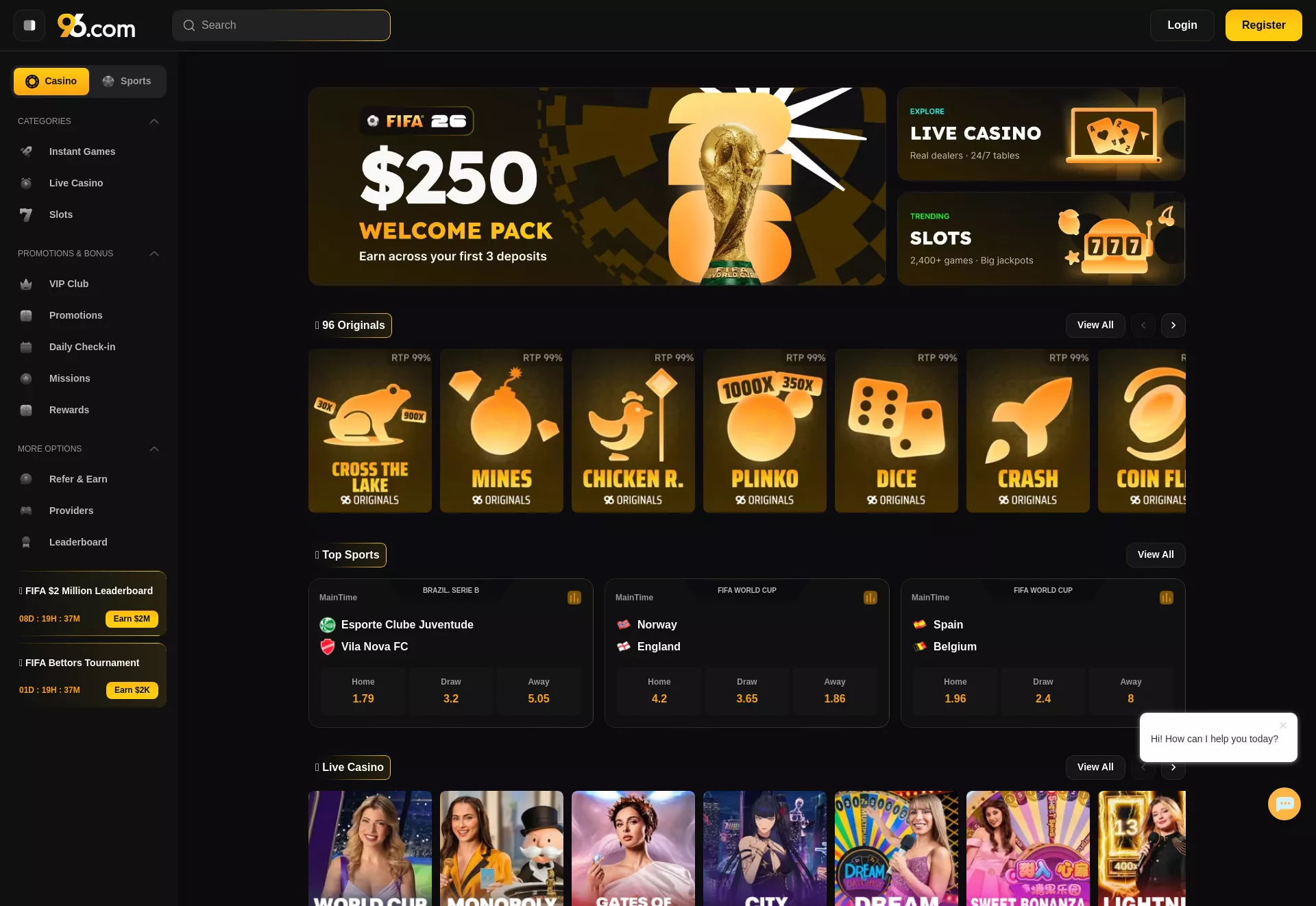 Desktop screen. 96.com 100% up to ₮25000