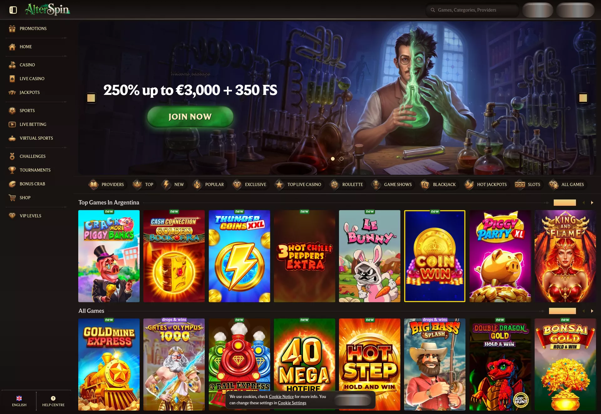 Desktop screen. AlterSpin Get 15% cashback up to $3000