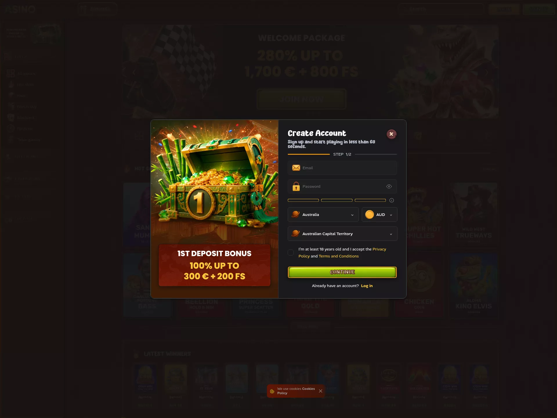 Desktop screen. Asino Up to A$3145 + 800 FS