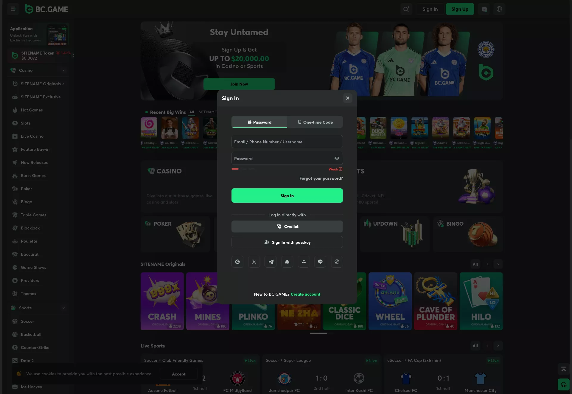 Desktop screen. BC.Game Casino Get 60 Free Spins