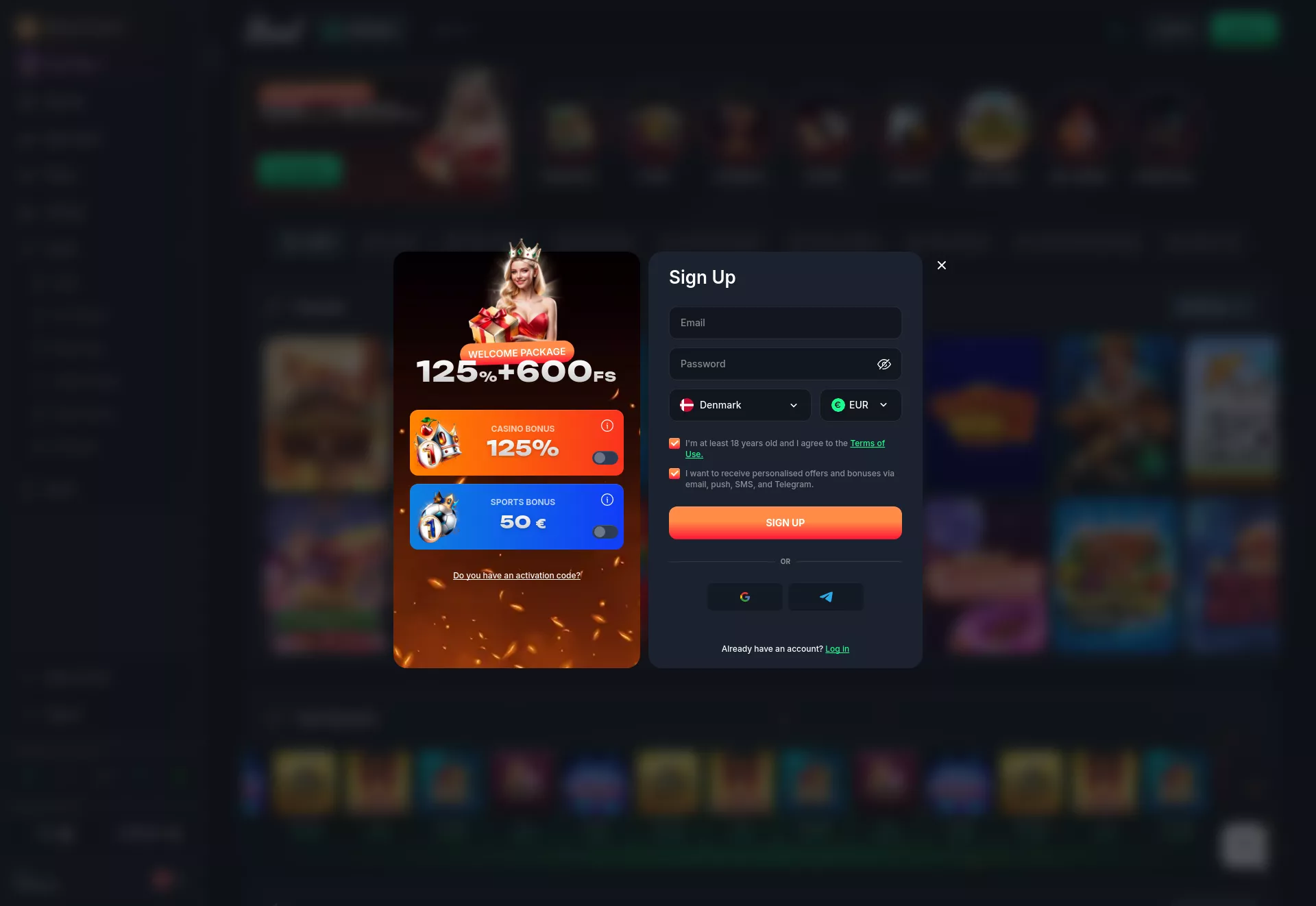 Desktop screen. Beef Casino Up to €600 + 600 FS