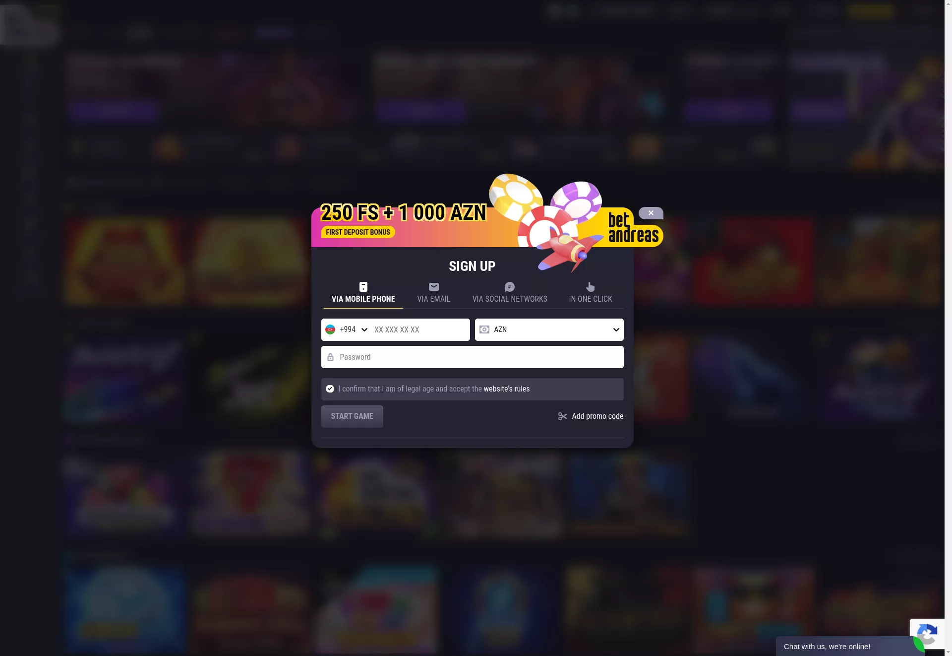 Desktop screen. BetAndreas 200% up to $300 + 250 FS