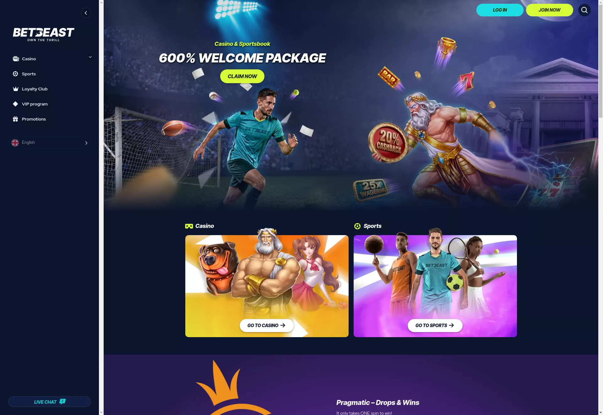 Desktop screen. BetBeast Up to $10000 + 600 FS