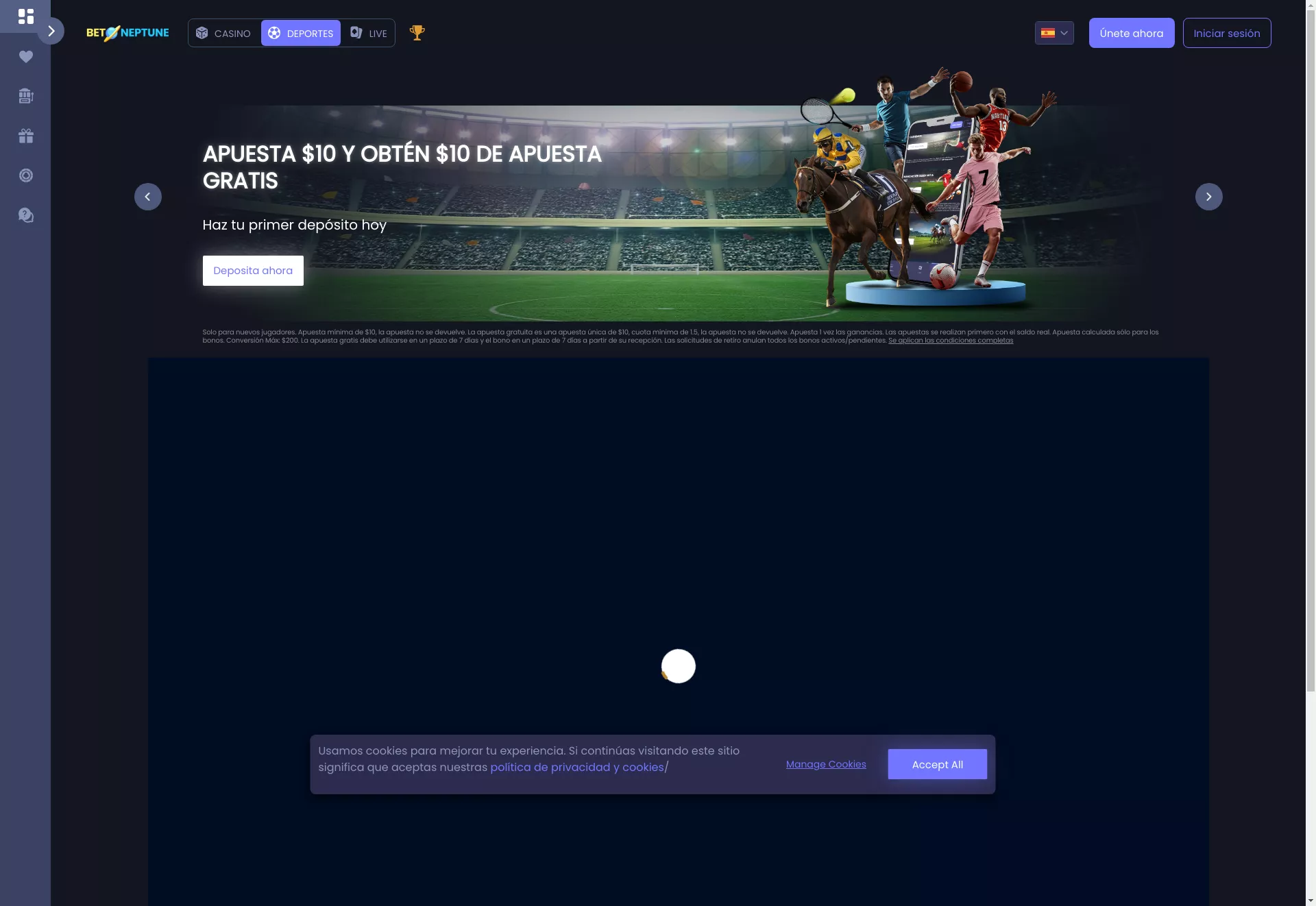 Desktop screen. BetNeptune Up to $300 + 50 FS