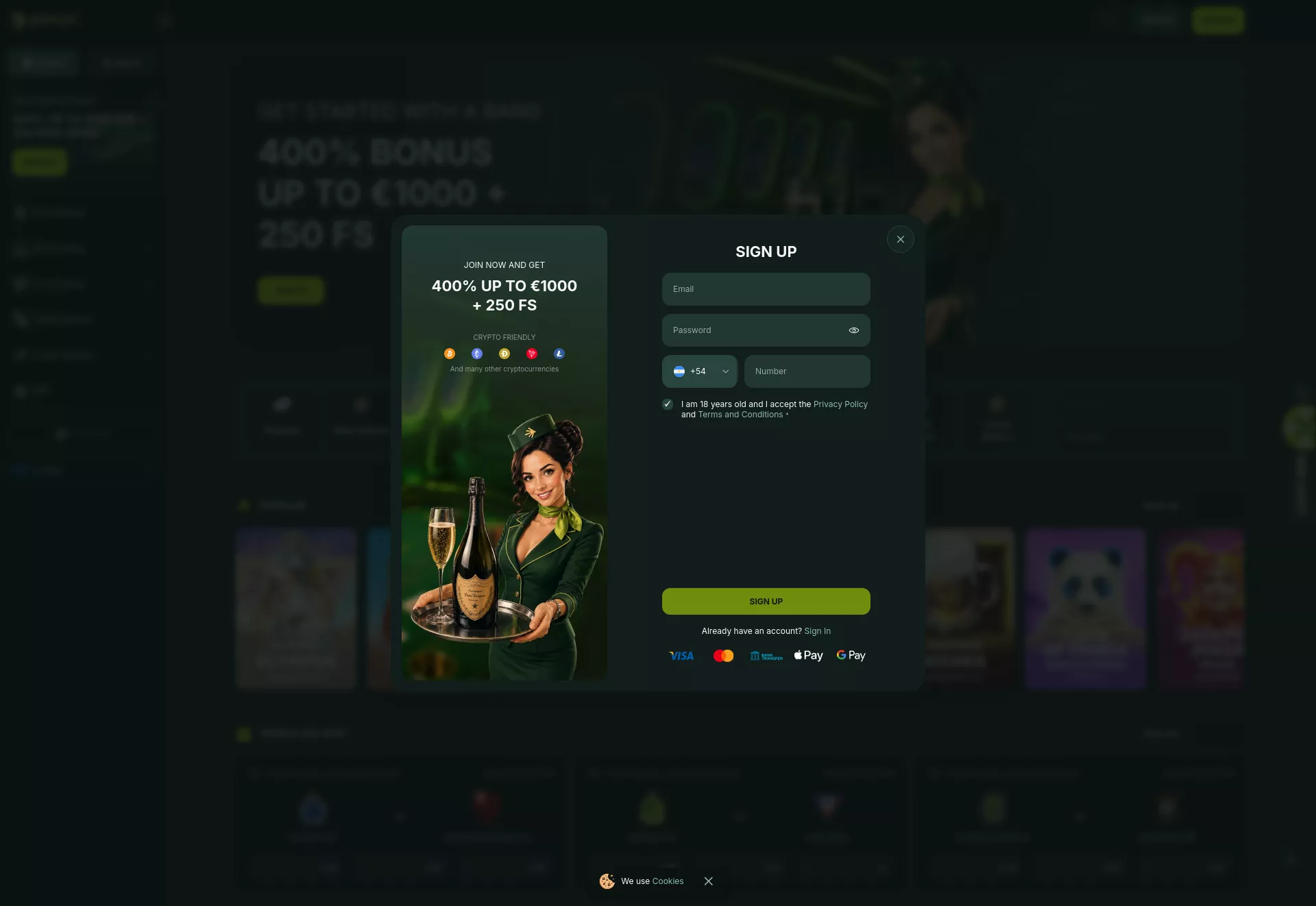 Desktop screen. BetnJet Up to €2500