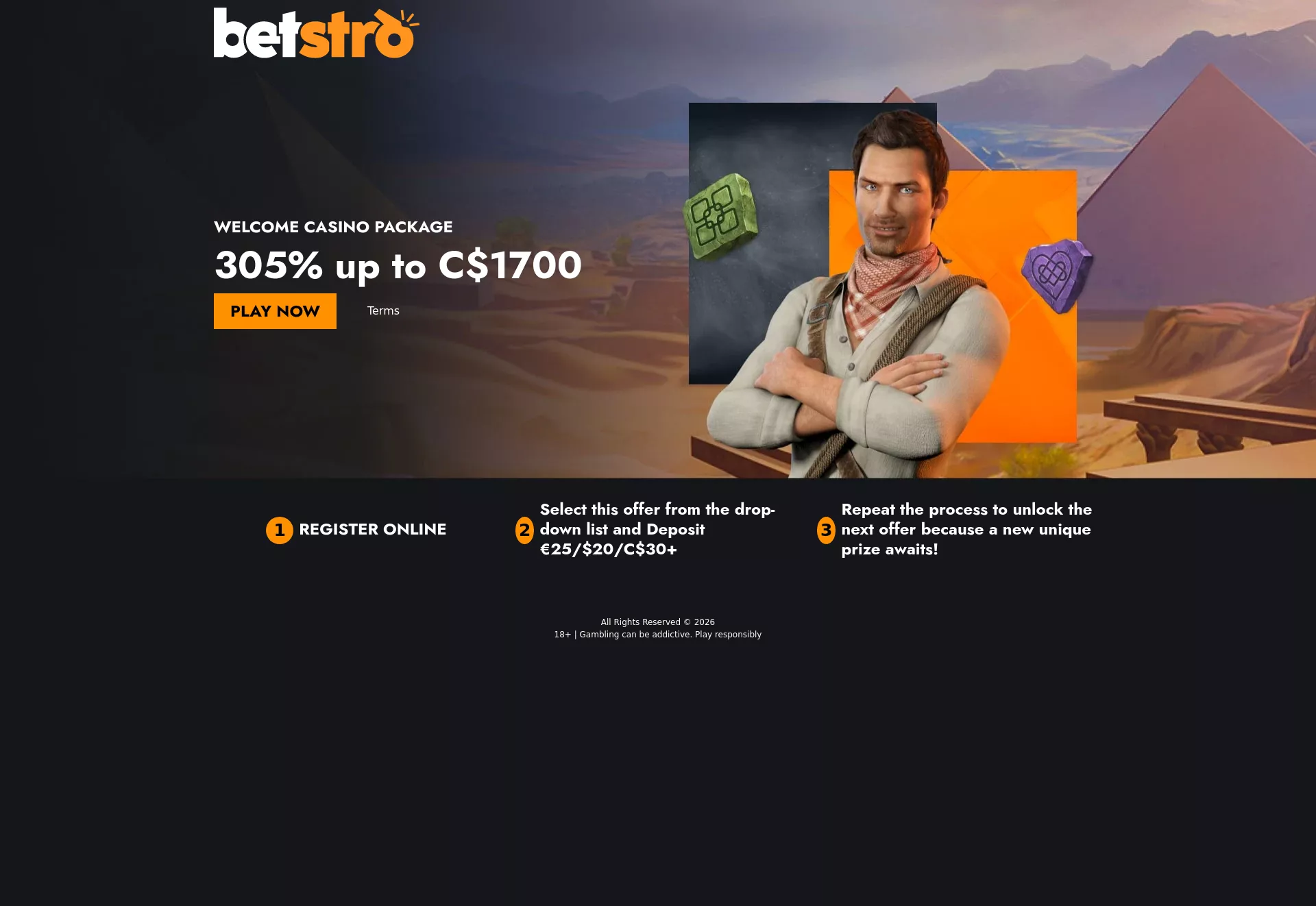 Desktop screen. Betstro 100% up to C$275