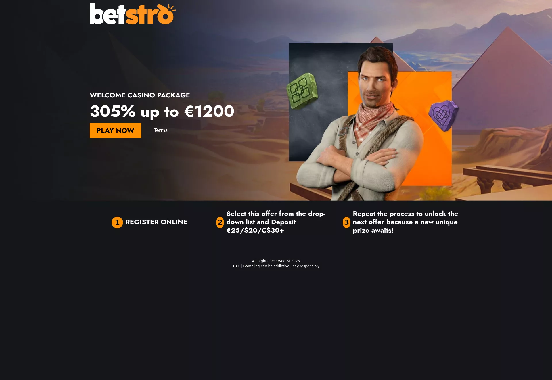 Desktop screen. Betstro 100% up to $200