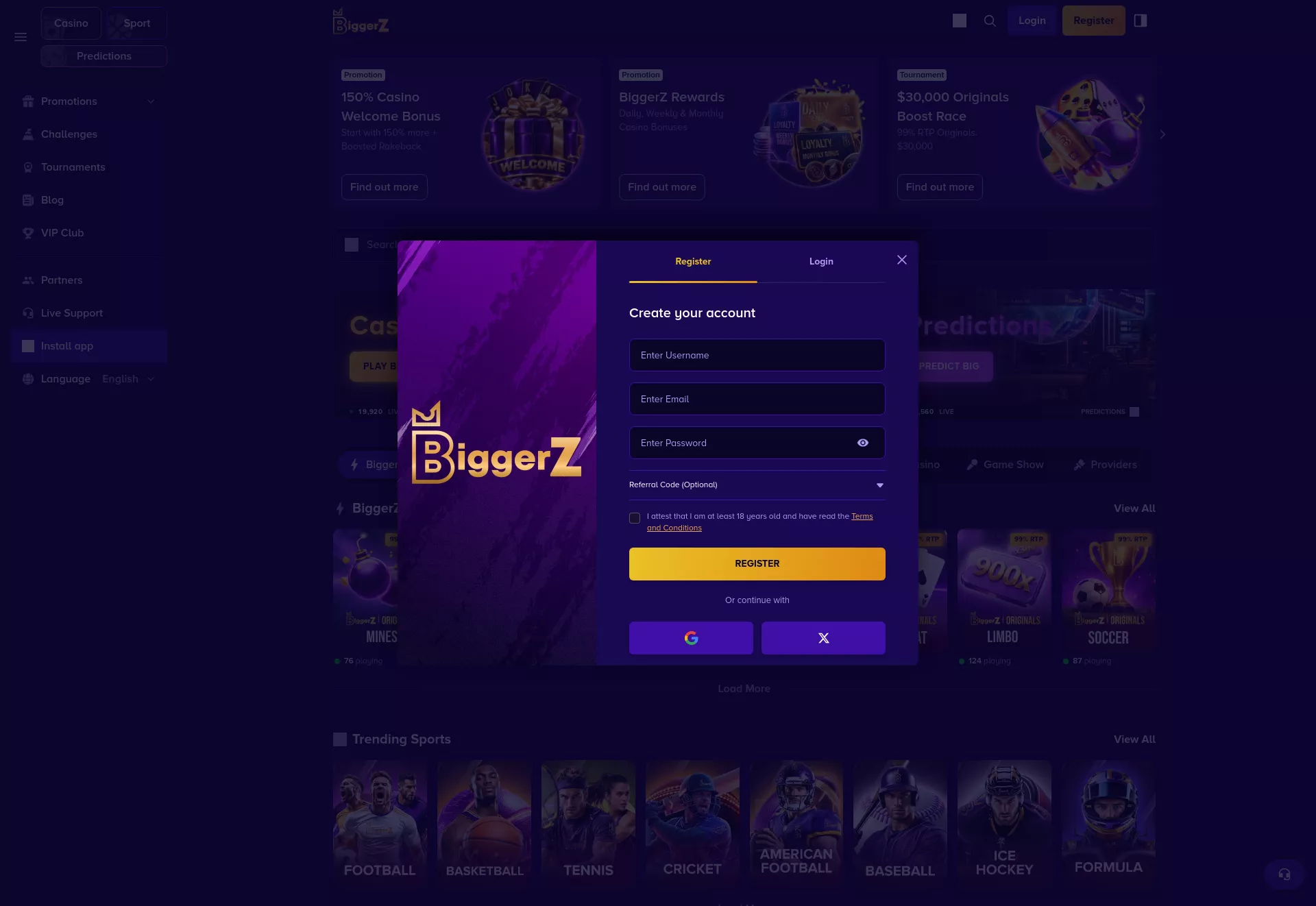 Desktop screen. BiggerZ 150% up to ₮1500