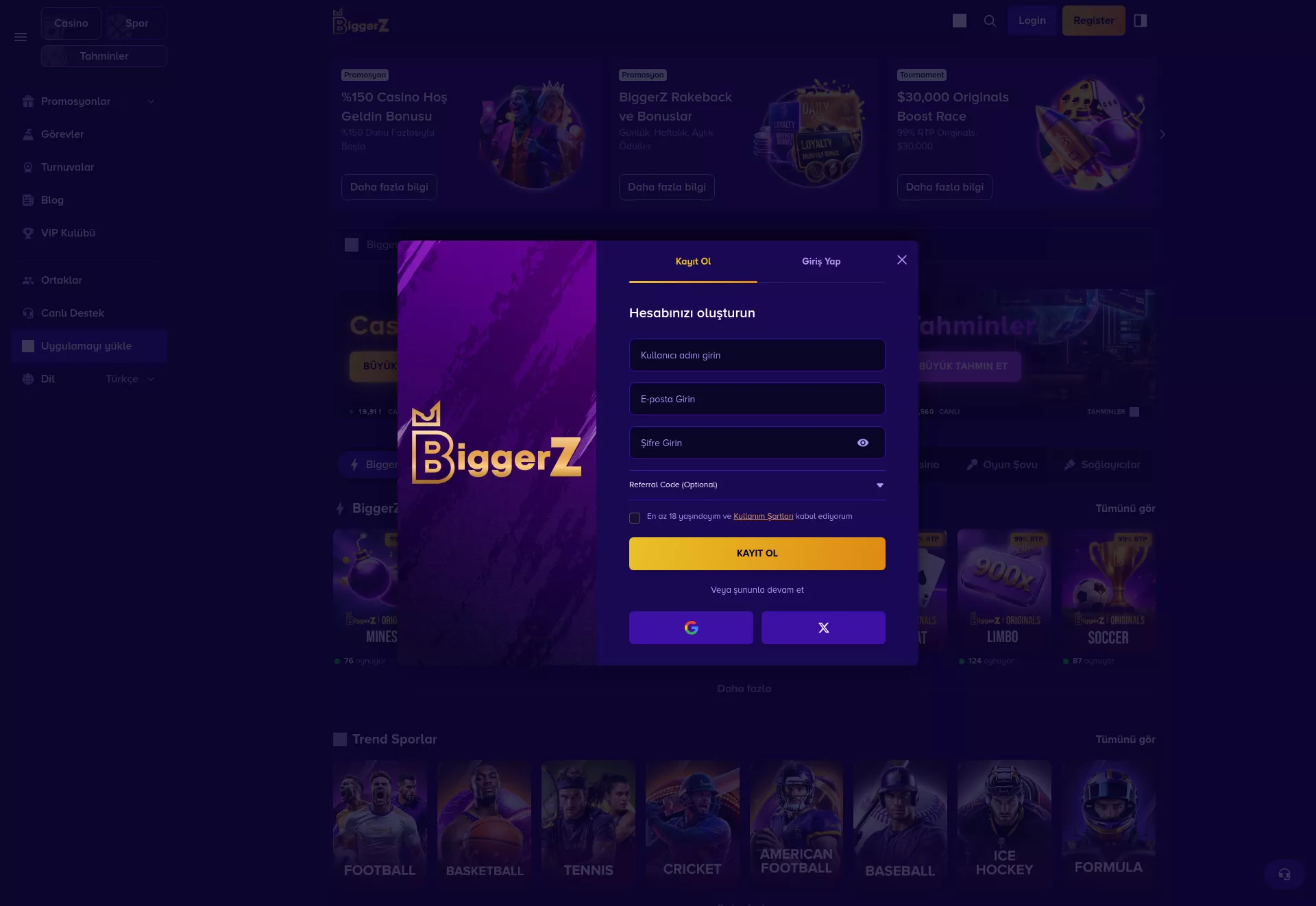 Desktop screen. BiggerZ 150% up to ₮1500