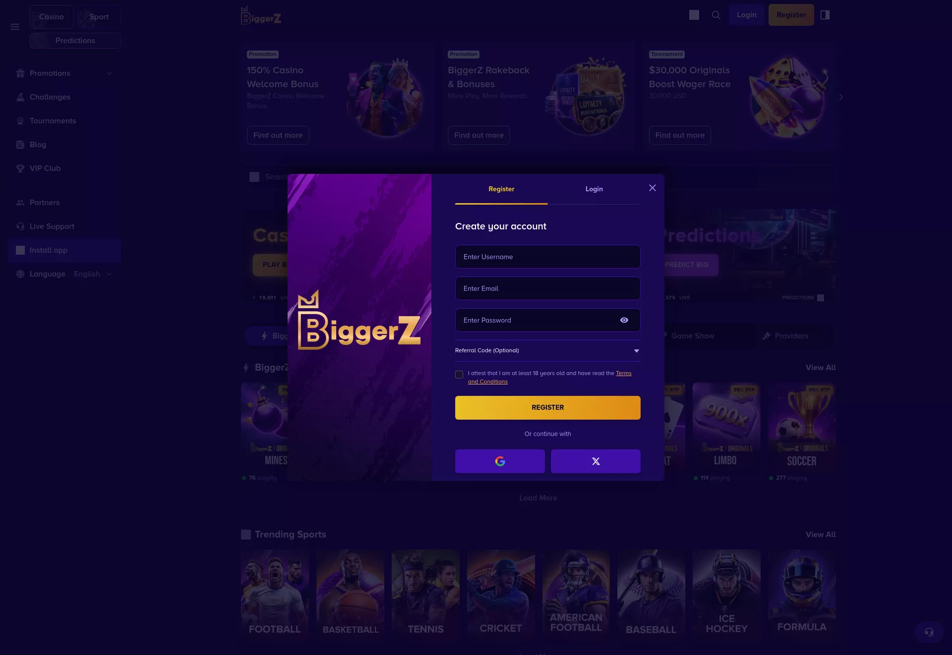 Desktop screen. BiggerZ 150% up to ₮1500