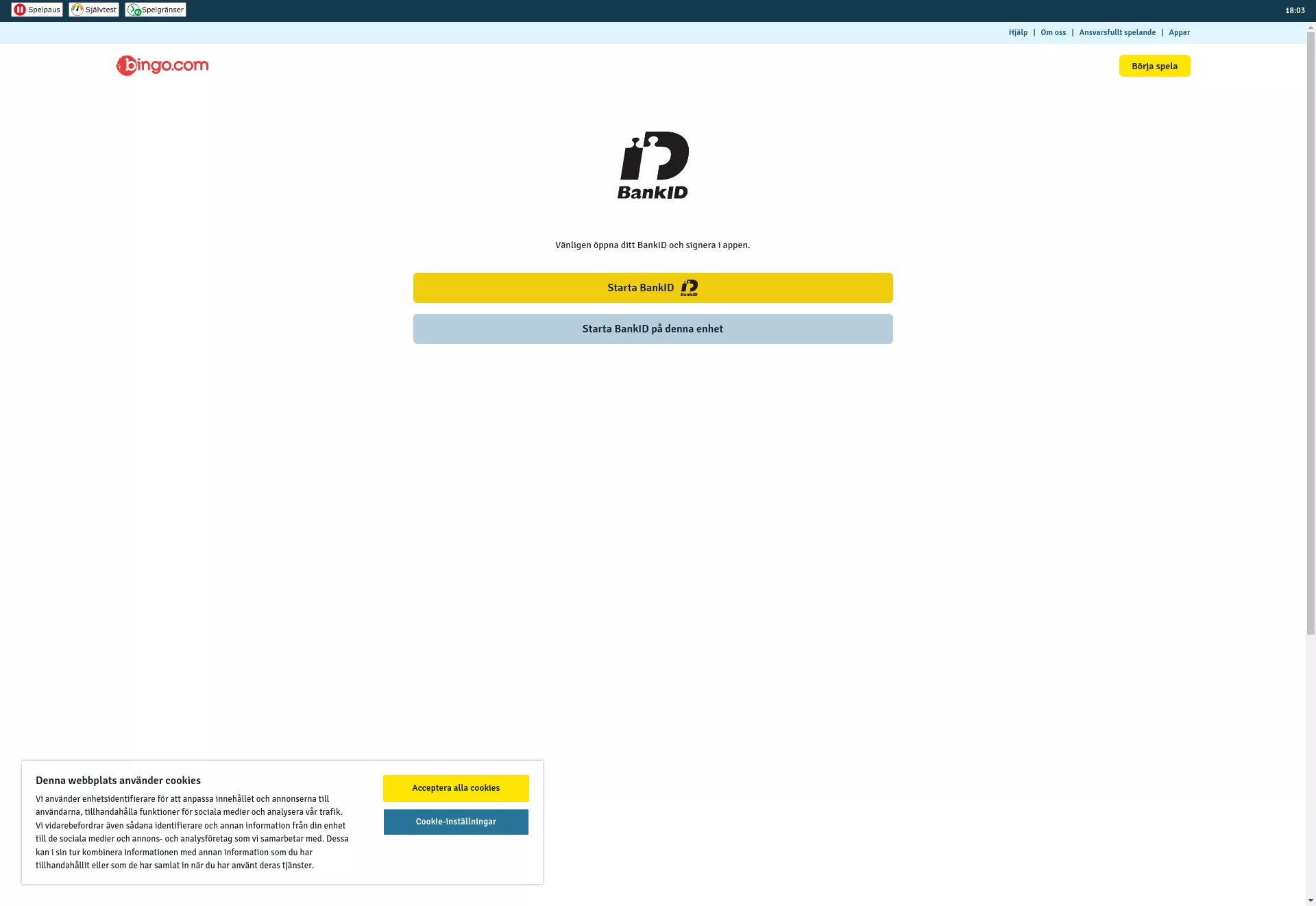 Desktop screen. Bingo.com 100% upp till kr1000