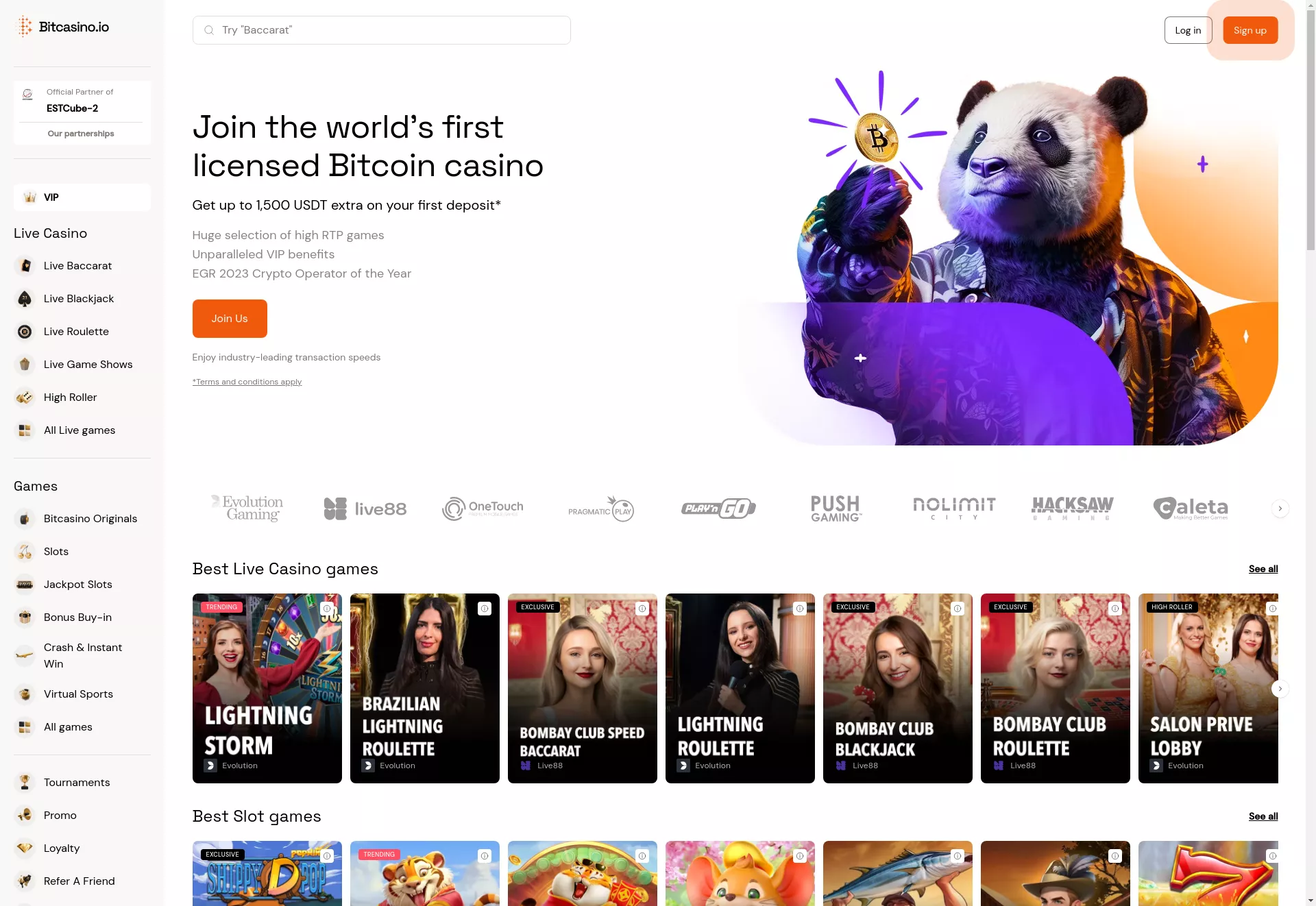 Desktop screen. Bitcasino.io 100% até ₮1500