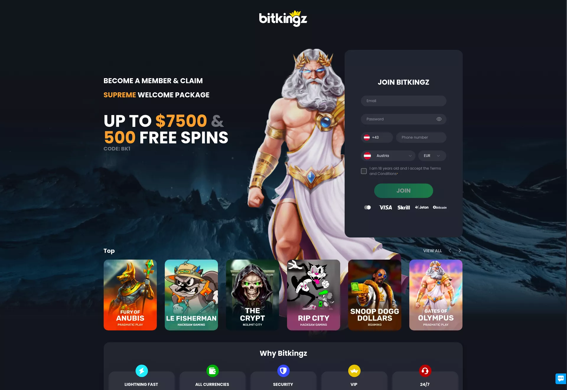 Desktop screen. Bitkingz 150% bis zu €150 + 150 FS