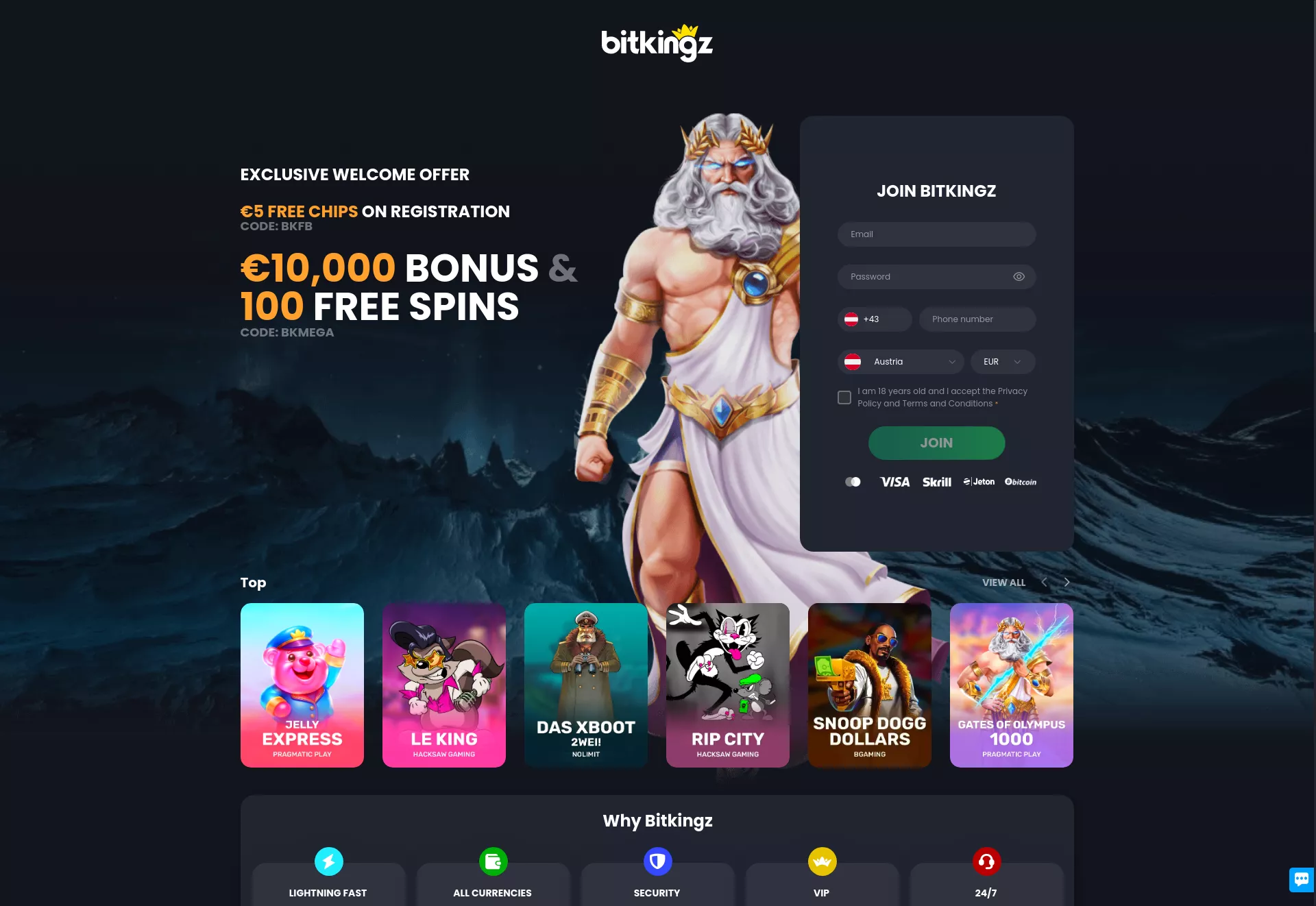 Desktop screen. Bitkingz Get $5 Free Chips