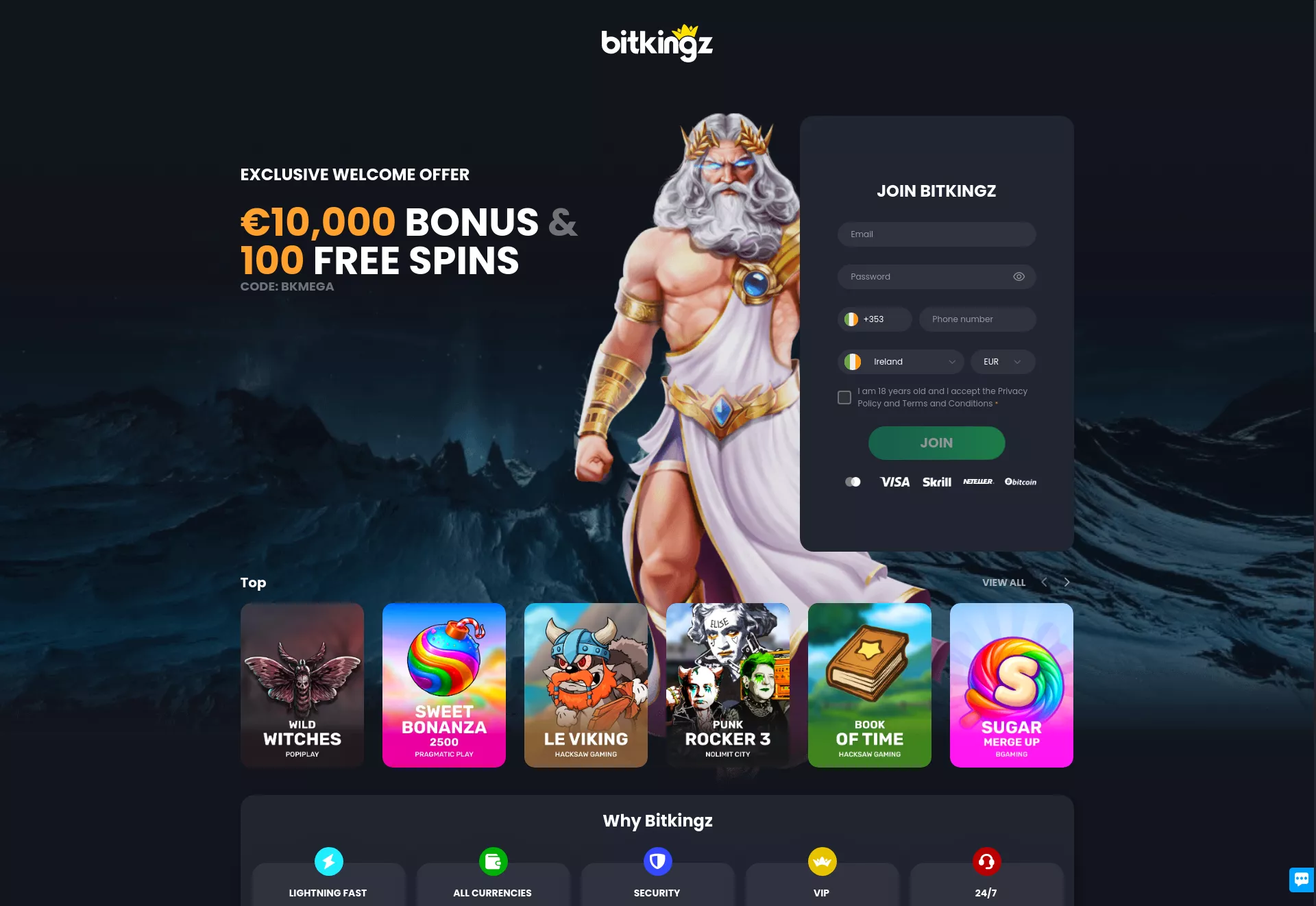 Desktop screen. Bitkingz Up to €5000 + 500 FS