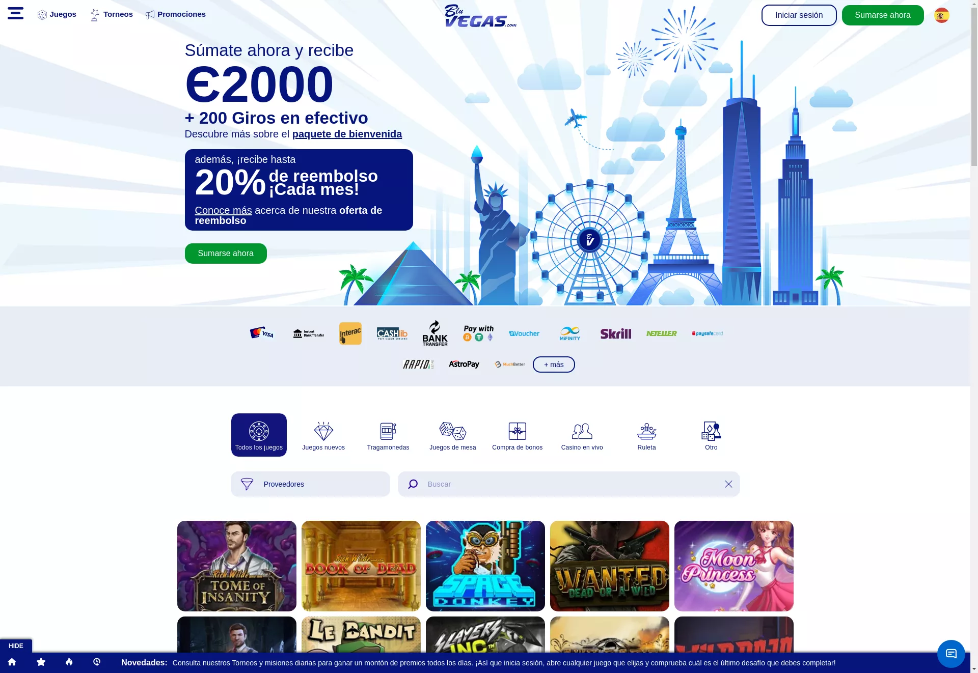 Desktop screen. BluVegas Up to $2000 + 200 FS