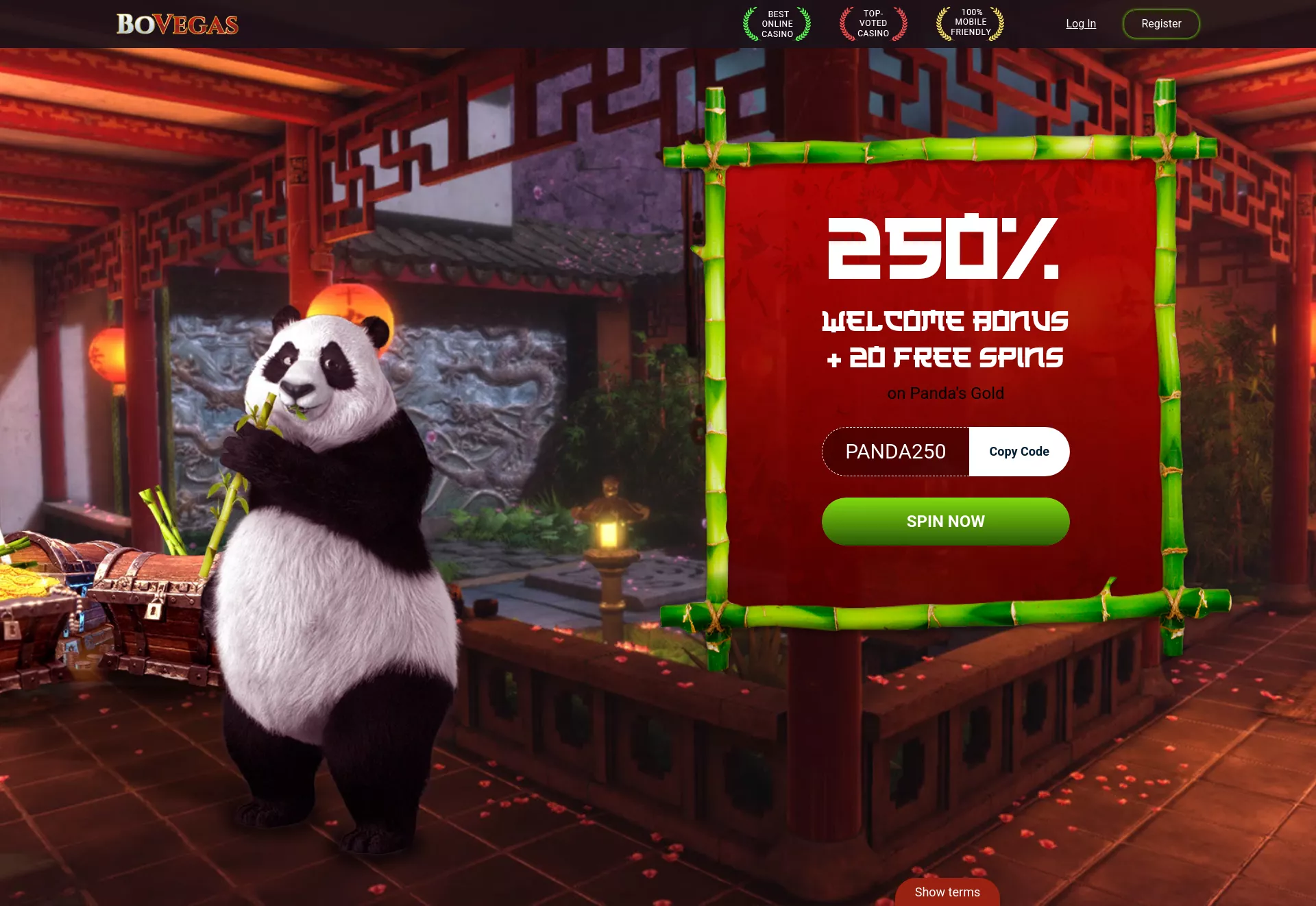 Desktop screen. BoVegas 250% up to $5500