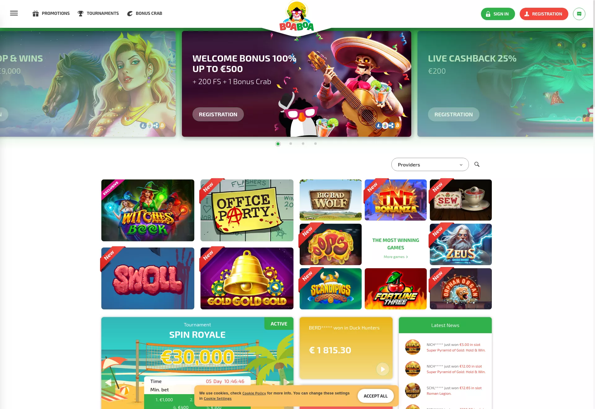 Desktop screen. BoaBoa 100% до $500 + 200 ФС + 1 Бонус Краб