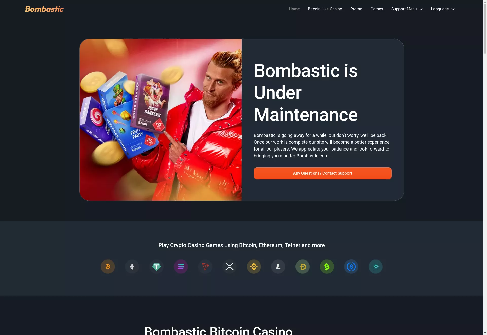 Desktop screen. Bombastic Up to ₮30000 + 100 FS