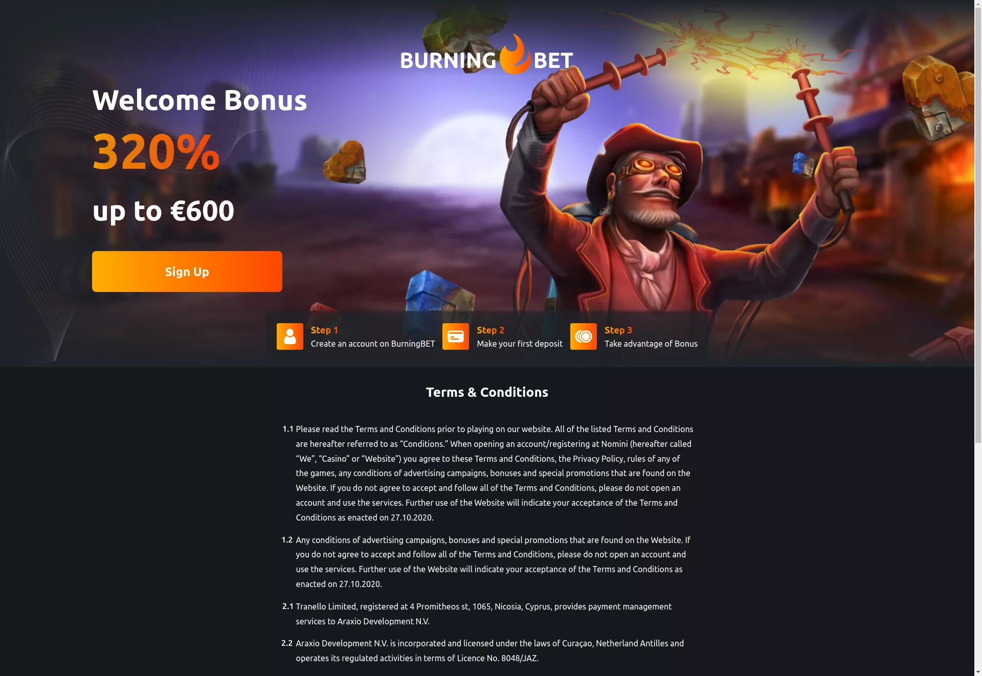 Desktop screen. Burningbet Up to $600 + 300 FS