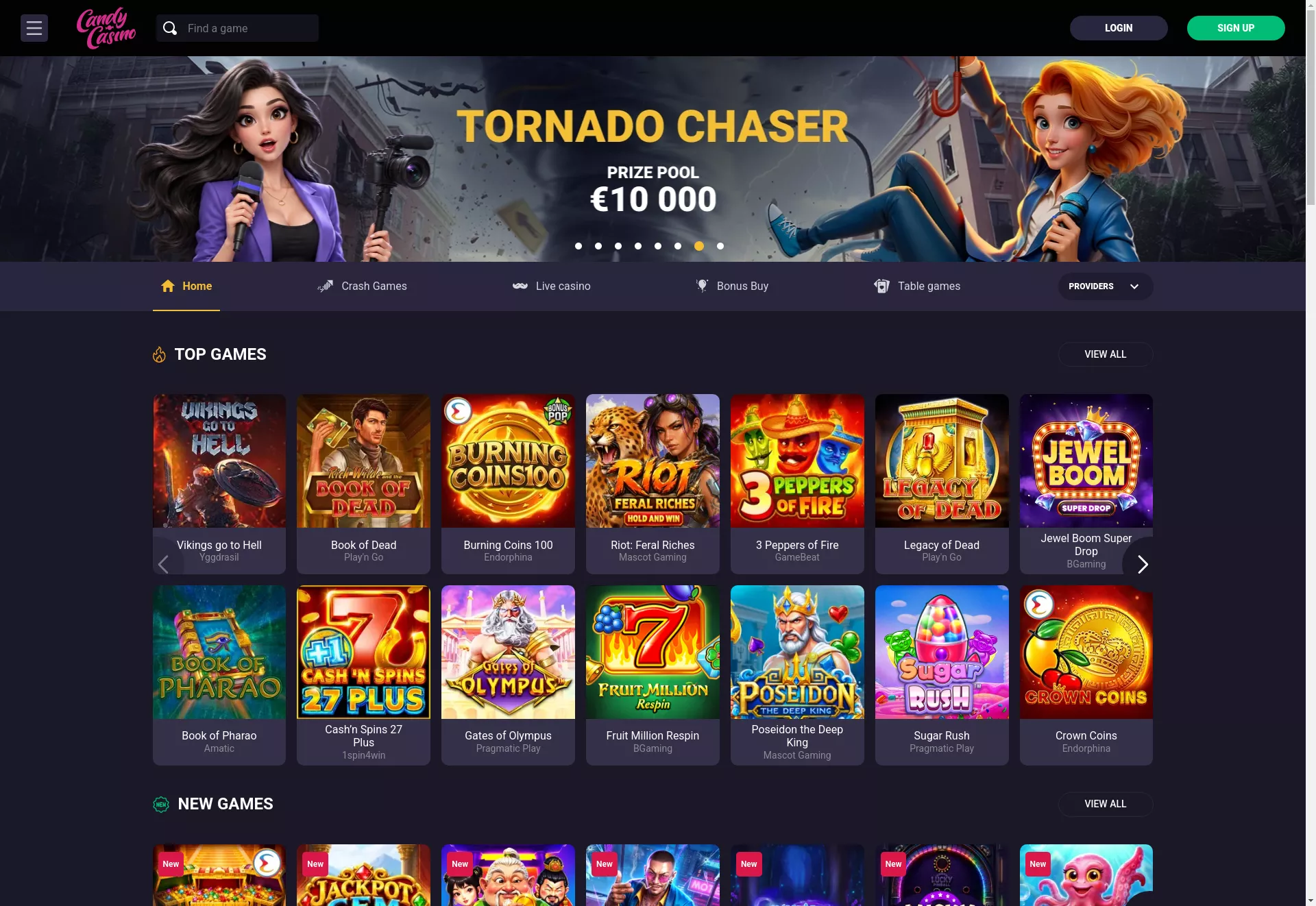 Desktop screen. Candy Casino Get 100 FS