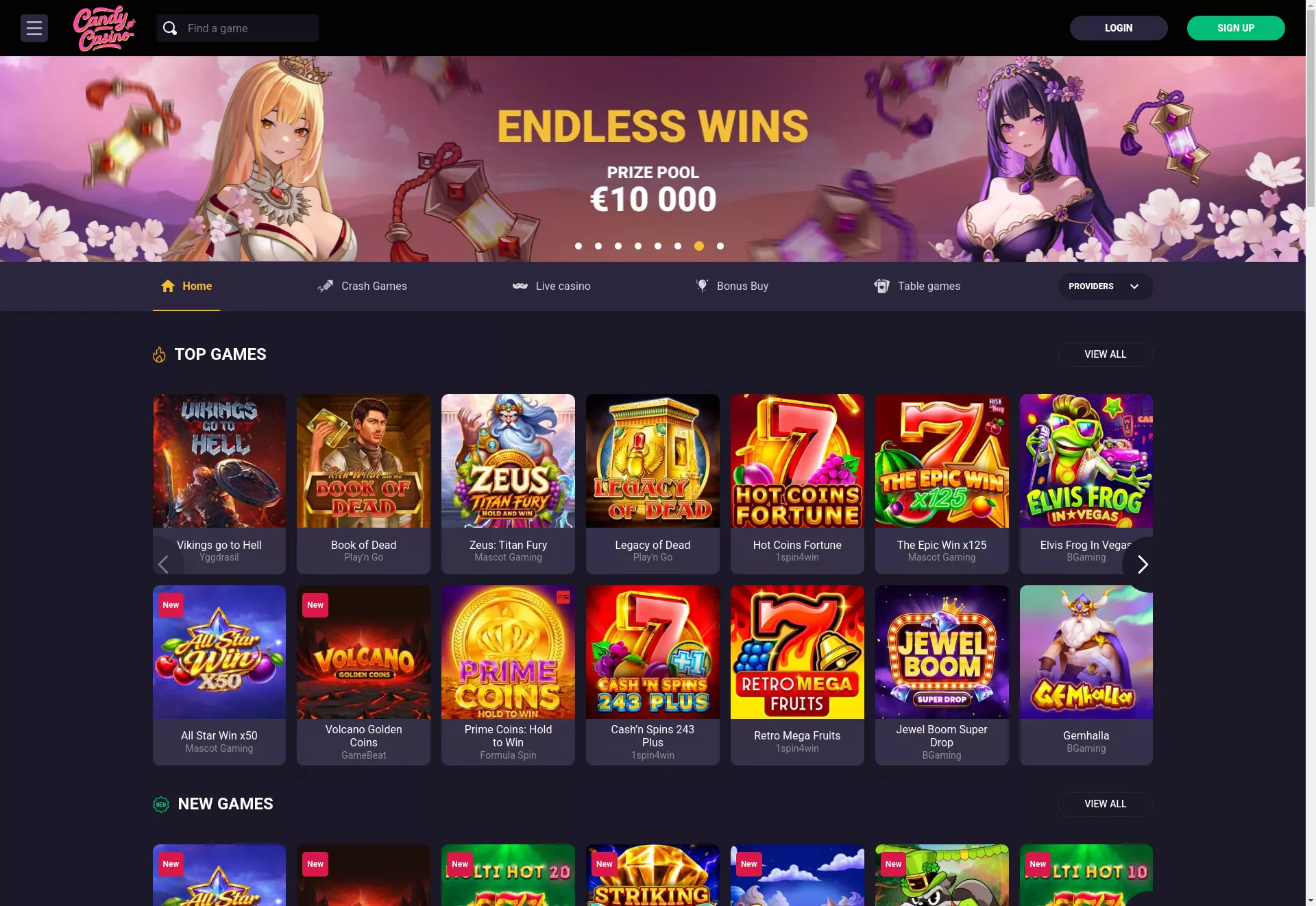 Desktop screen. Candy Casino Up to $350 + 150 FS