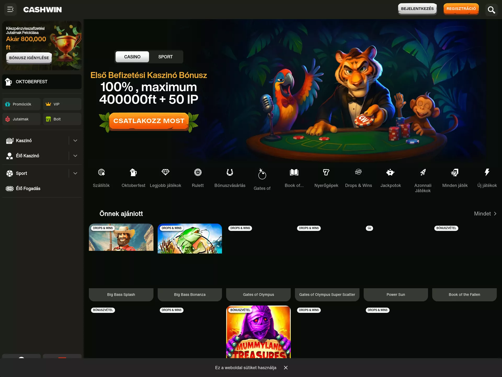 Desktop screen. Cashwin Akár Ft‎700000 + 50 FS