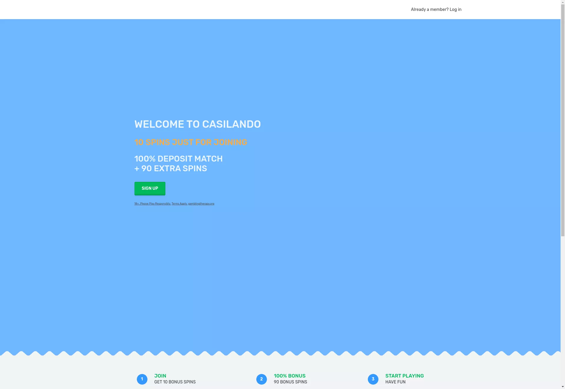 Desktop screen. Casilando 100% up to $300 + 90 FS
