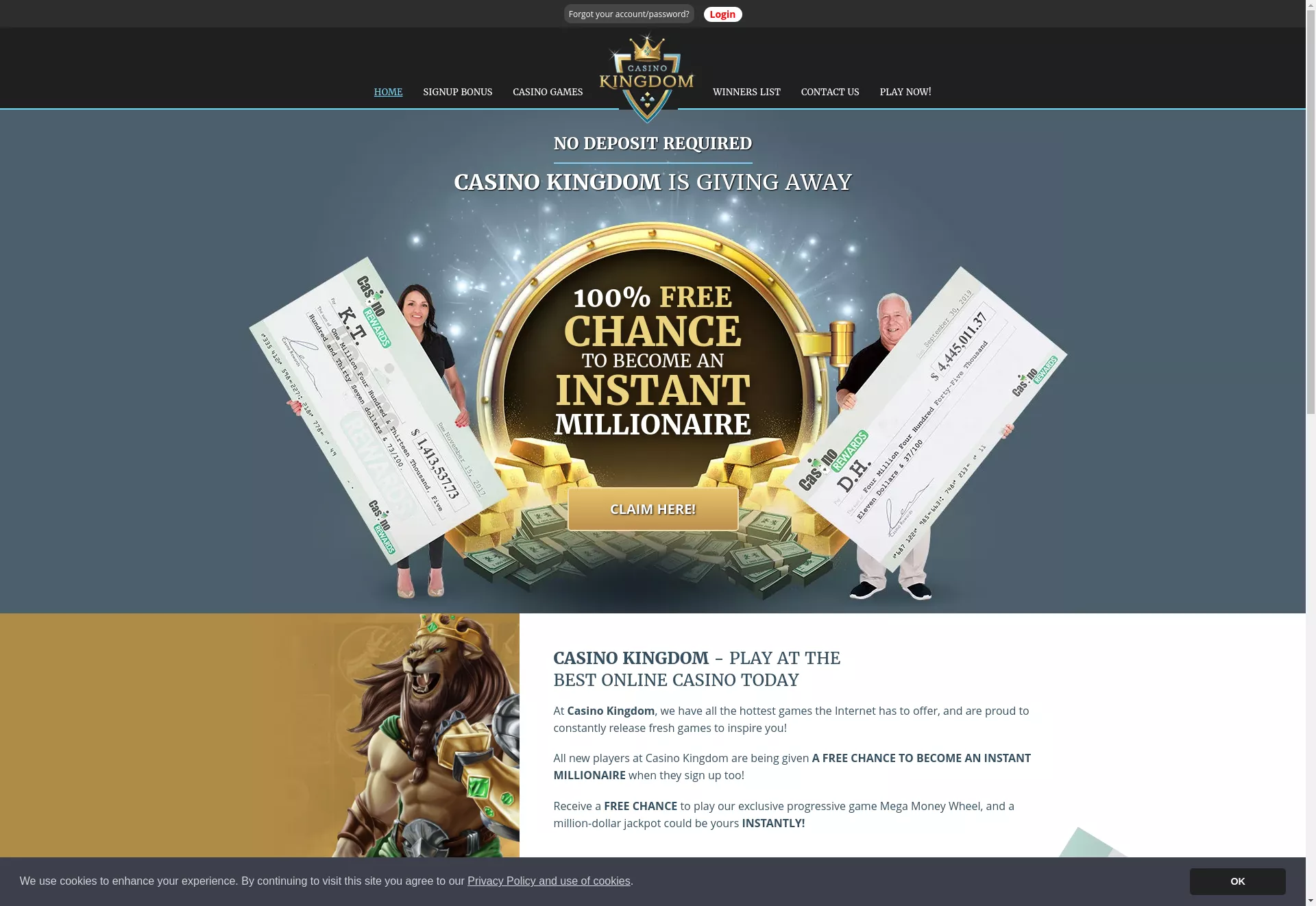 Desktop screen. Casino Kingdom Up to $200 + 40 FS