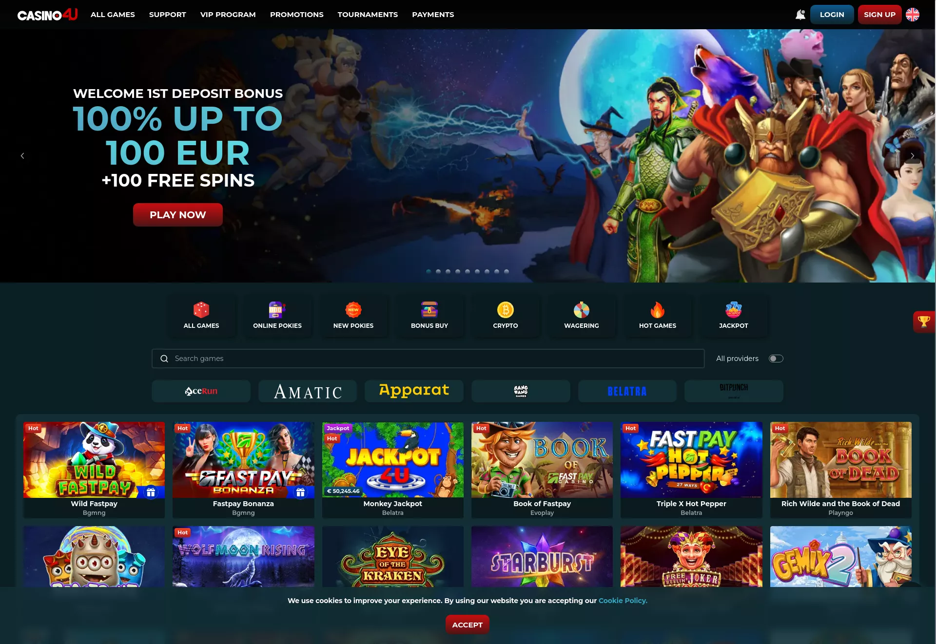 Desktop screen. Casino4u Up to $350 + 100 FS