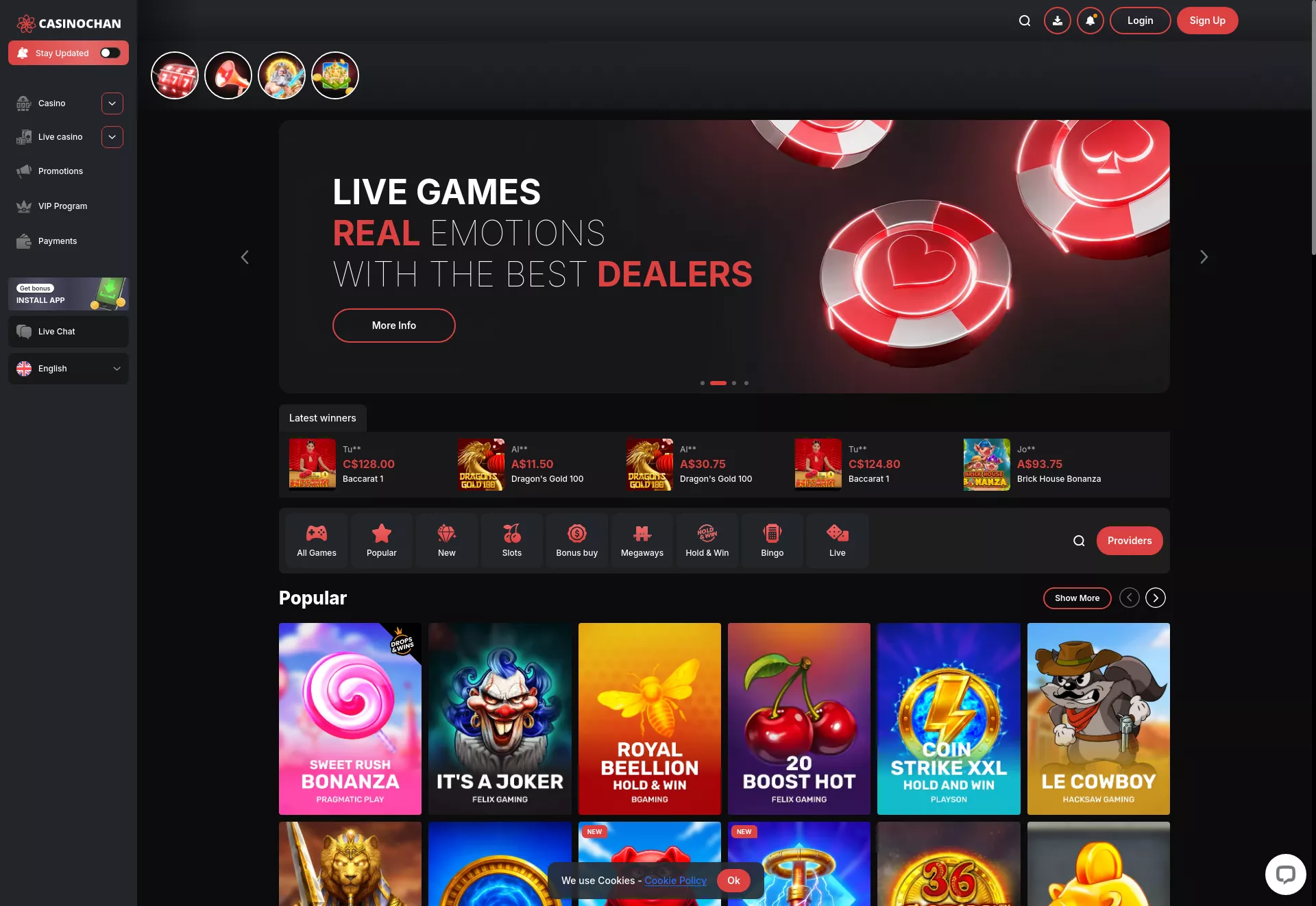 Desktop screen. Casinochan Up to $3500 + 260 FS