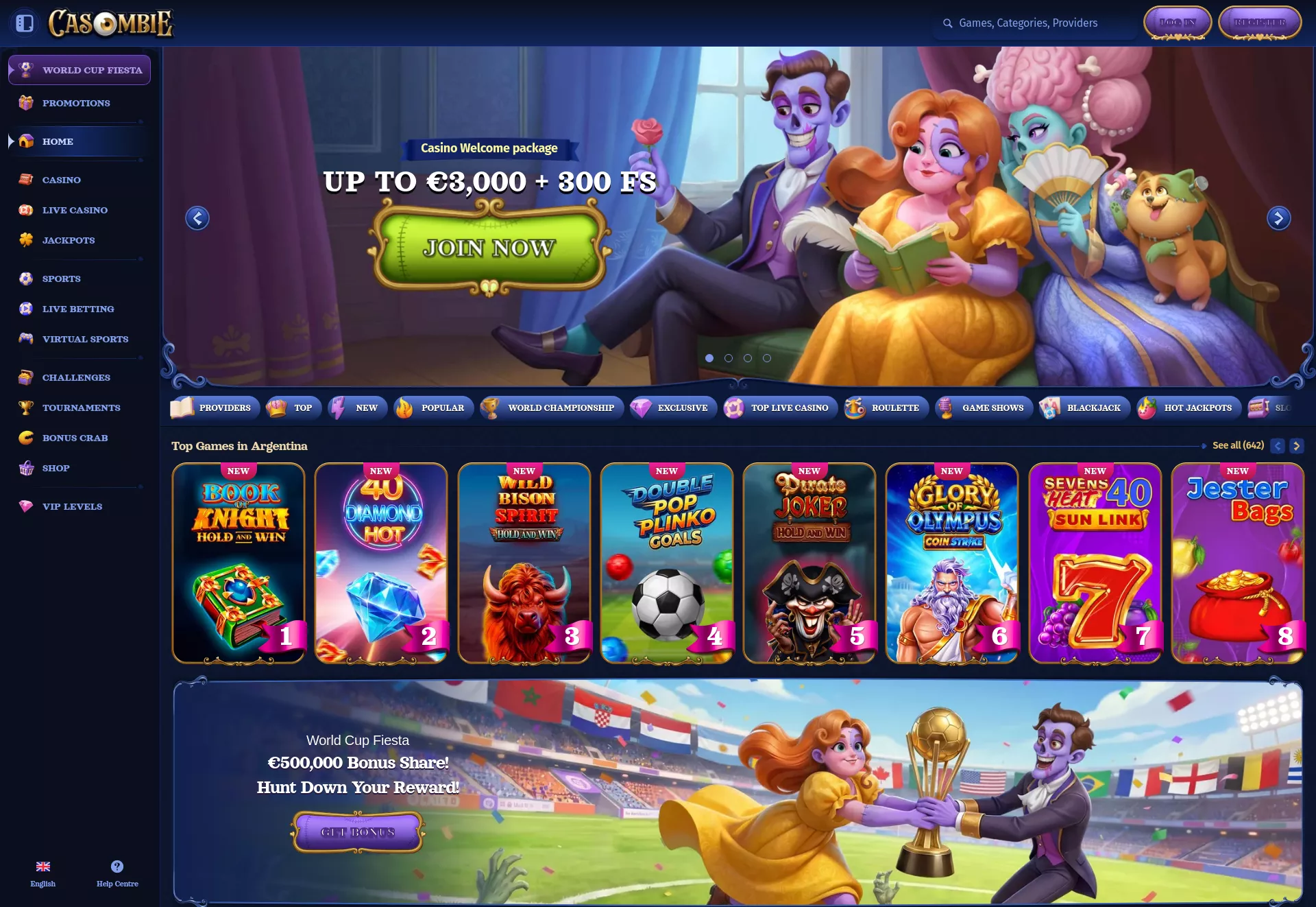 Desktop screen. Casombie Up to $3000 + 300 FS