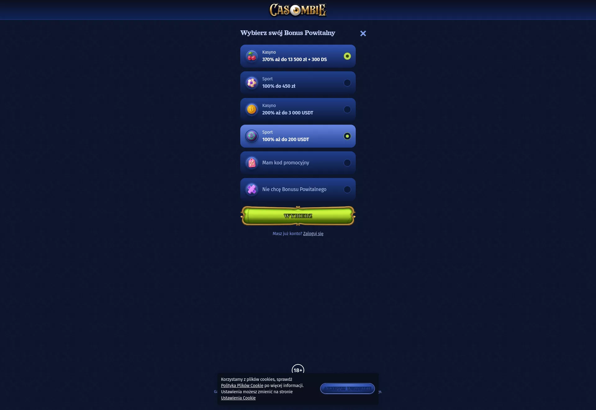 Desktop screen. Casombie Up to zł13500 + 300 FS