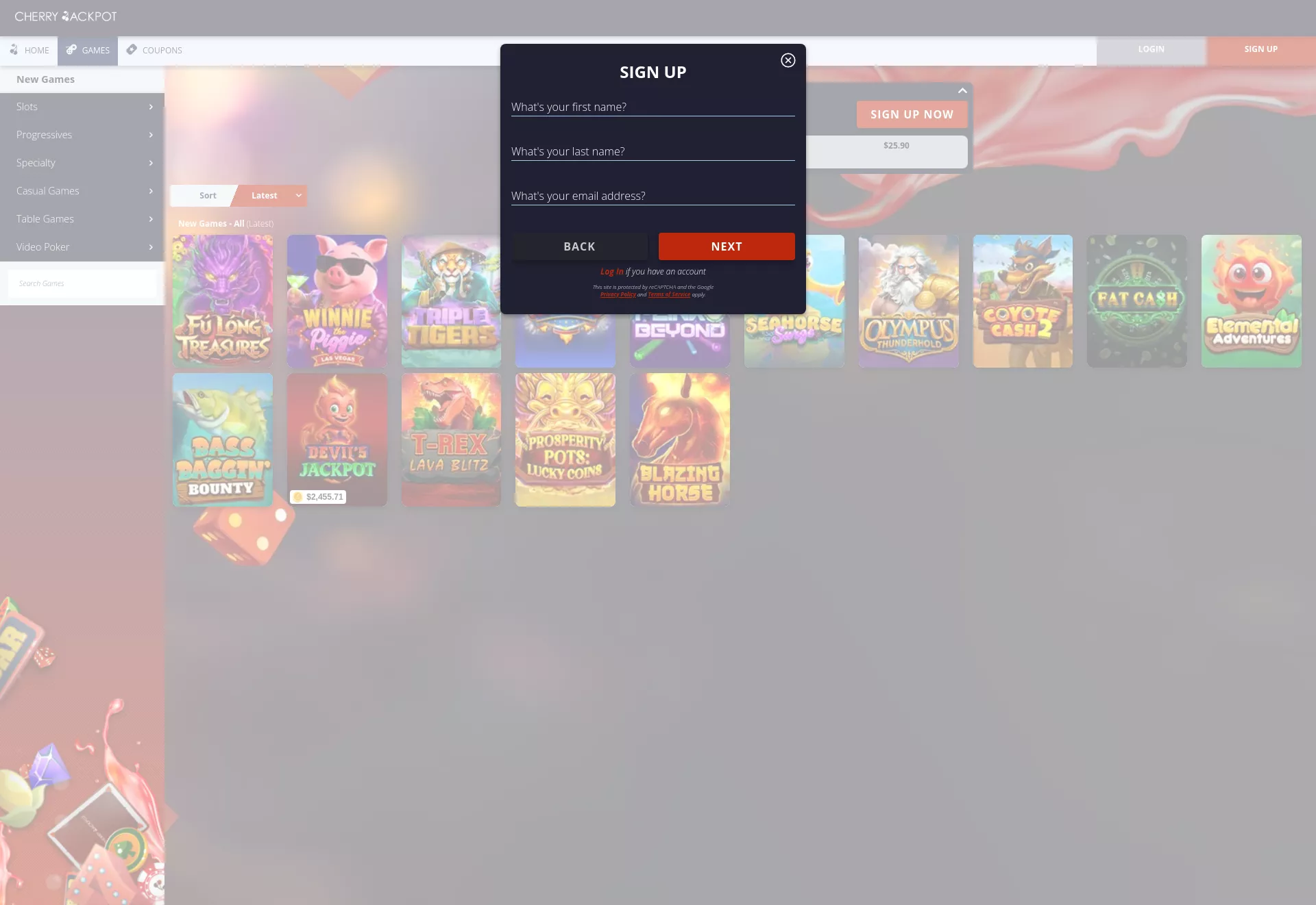 Desktop screen. Cherry Jackpot Up to $8000