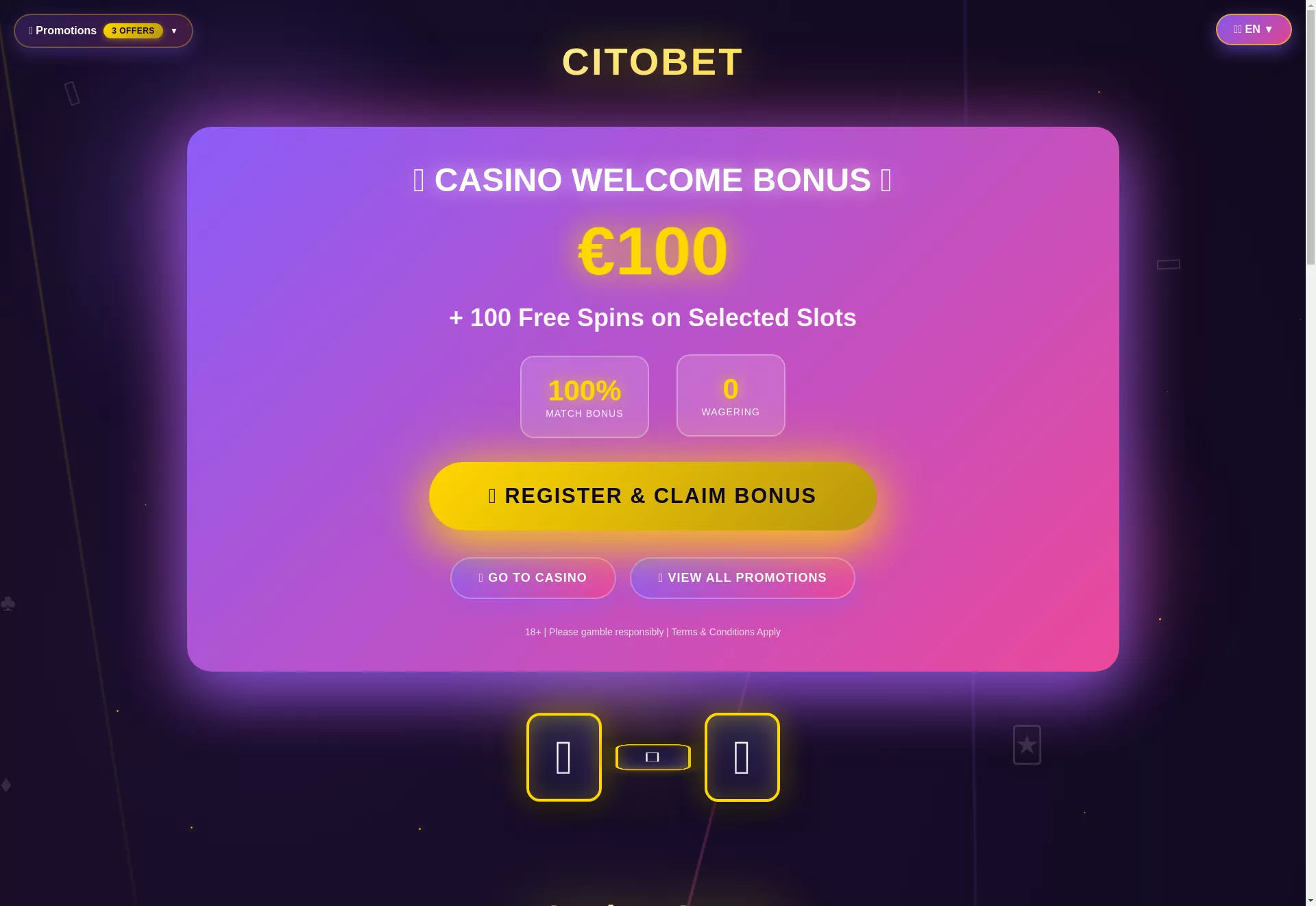 Desktop screen. CitoBet Casino 100% up to $100