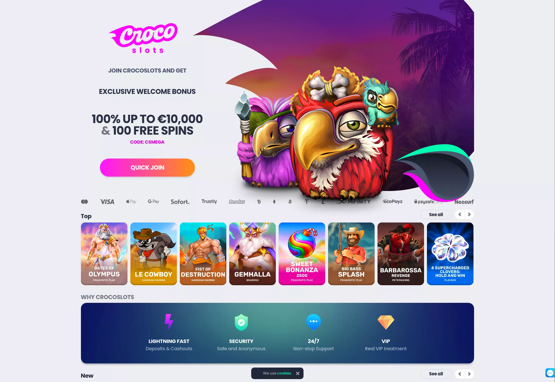 Desktop screen. Crocoslots Up to C$12000 + 400 FS