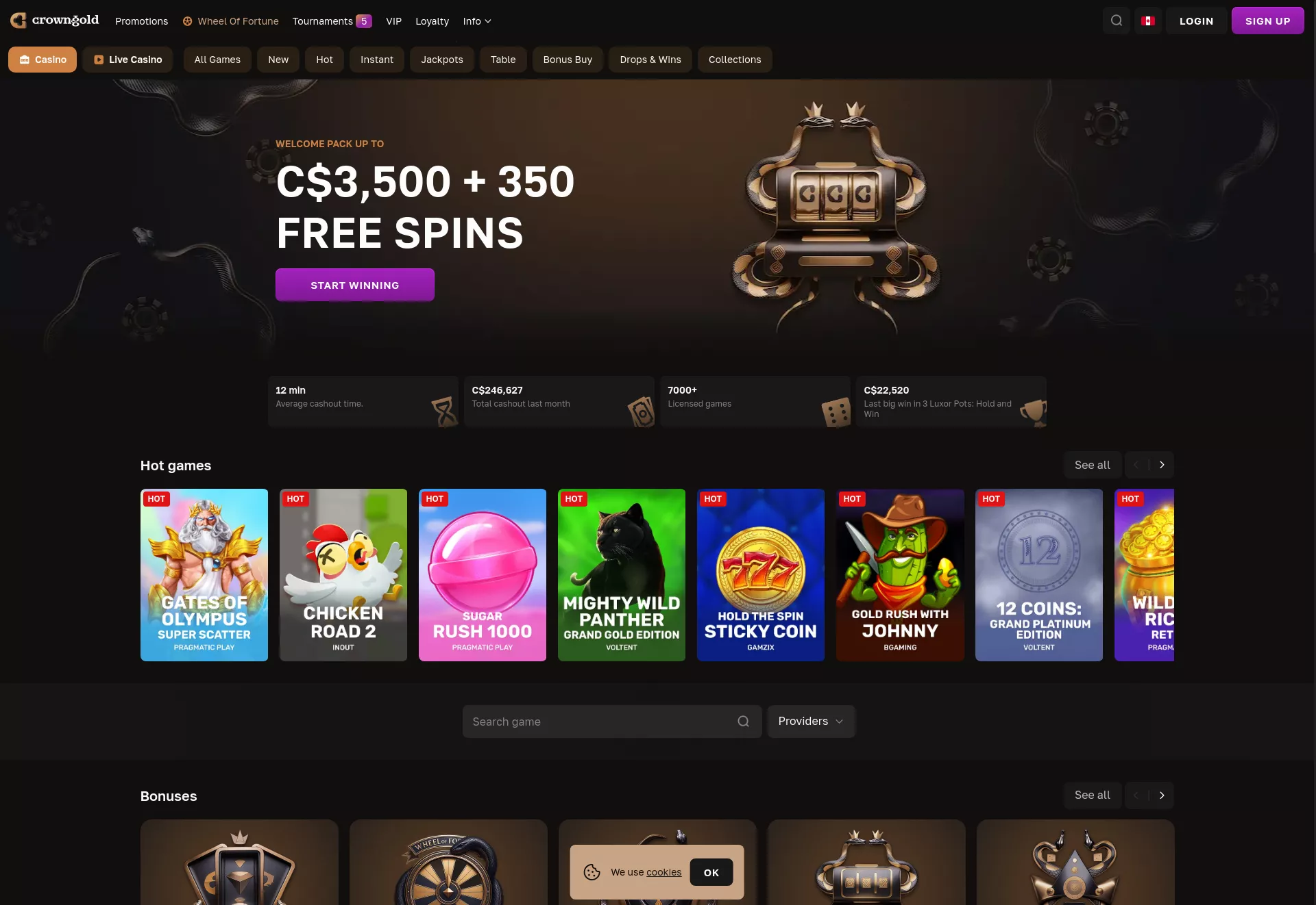 Desktop screen. CrownGold Up to C$3500 + 350 FS