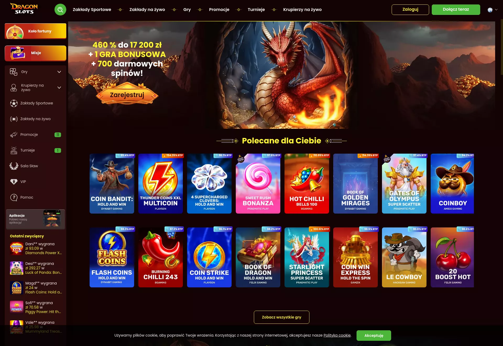 Desktop screen. DragonSlots Up to zł22400 + 650 FS