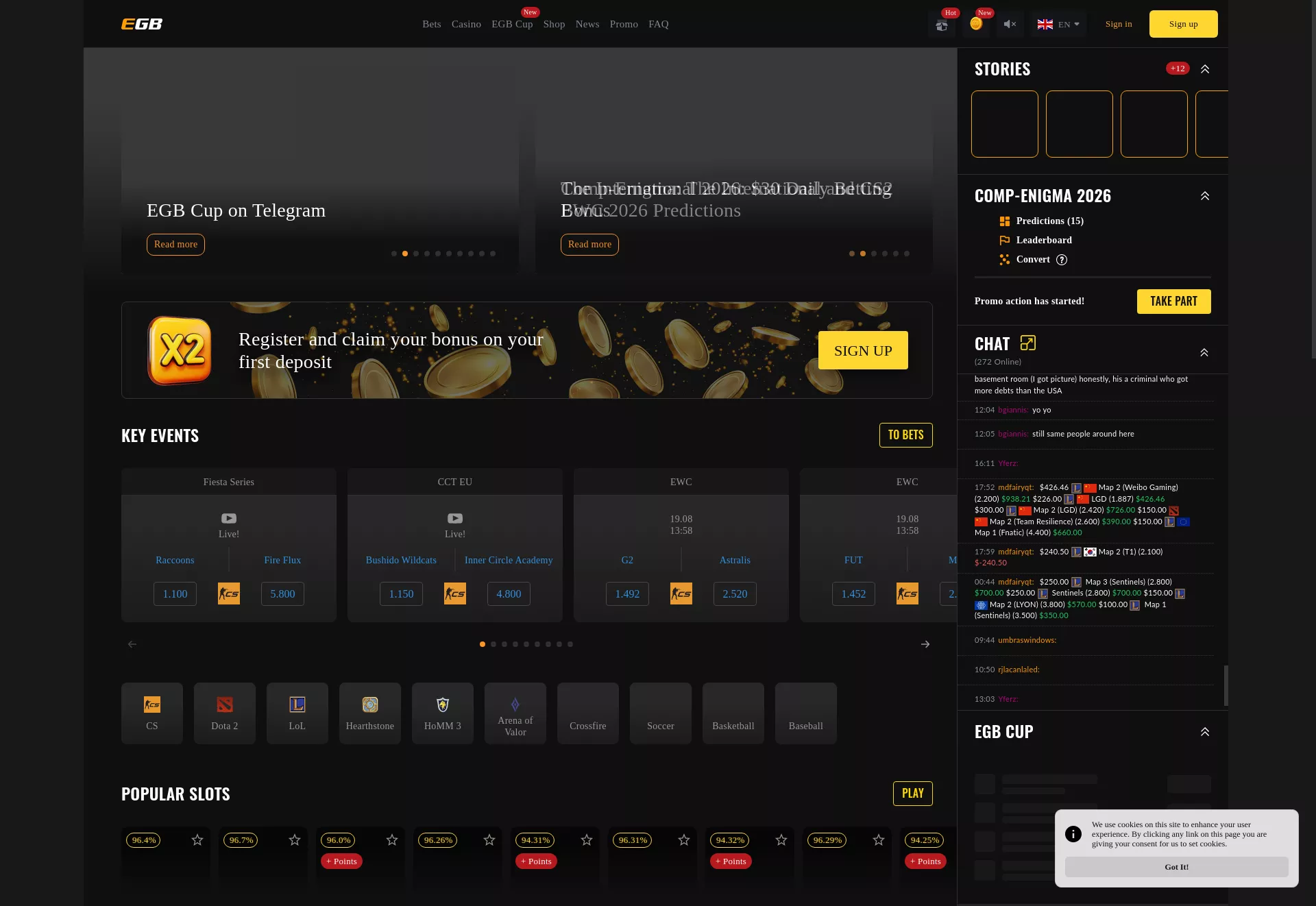 Desktop screen. EGB.com Casino 100% up to $200