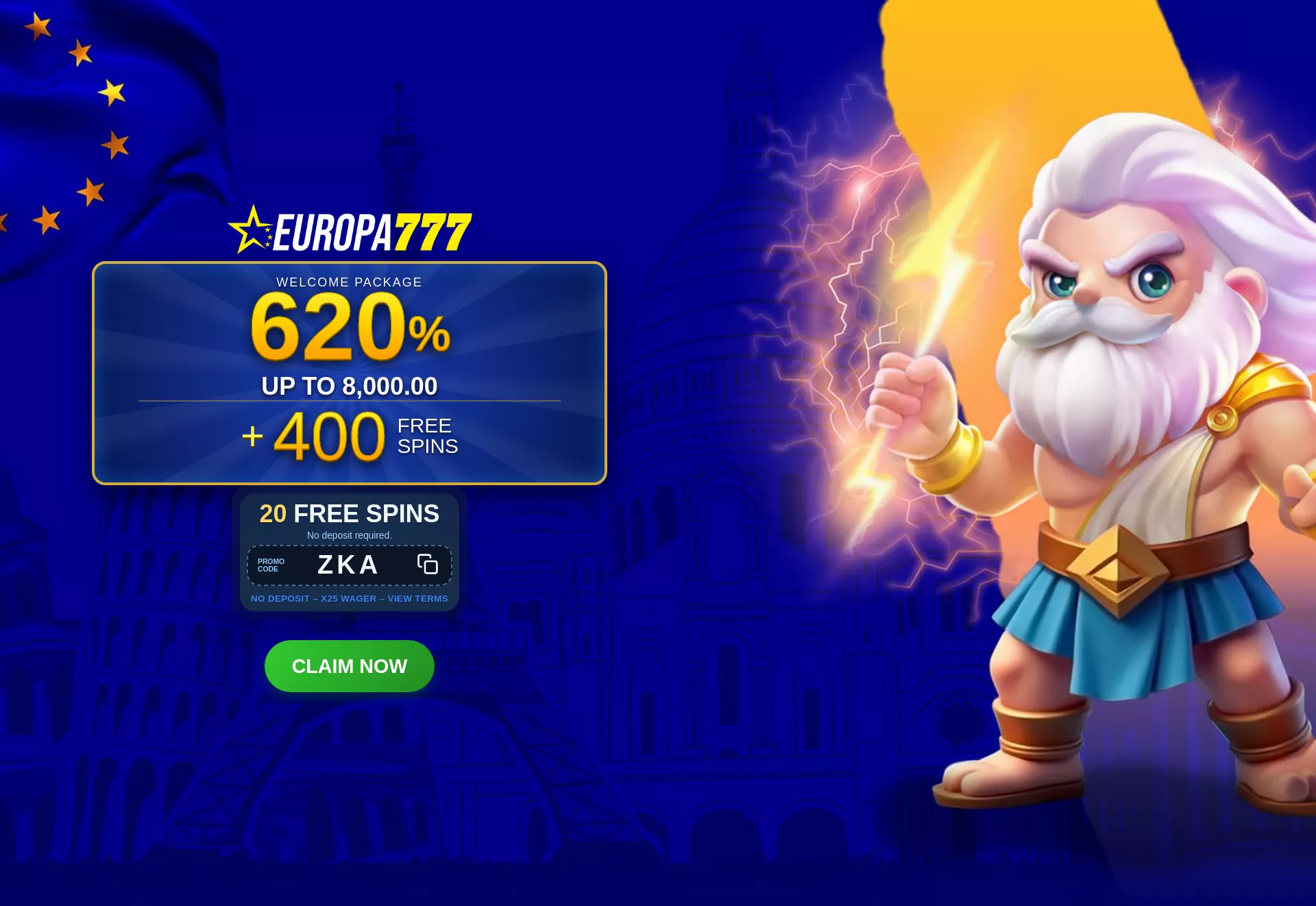 Desktop screen. Europa777 Up to $8000 + 200 FS