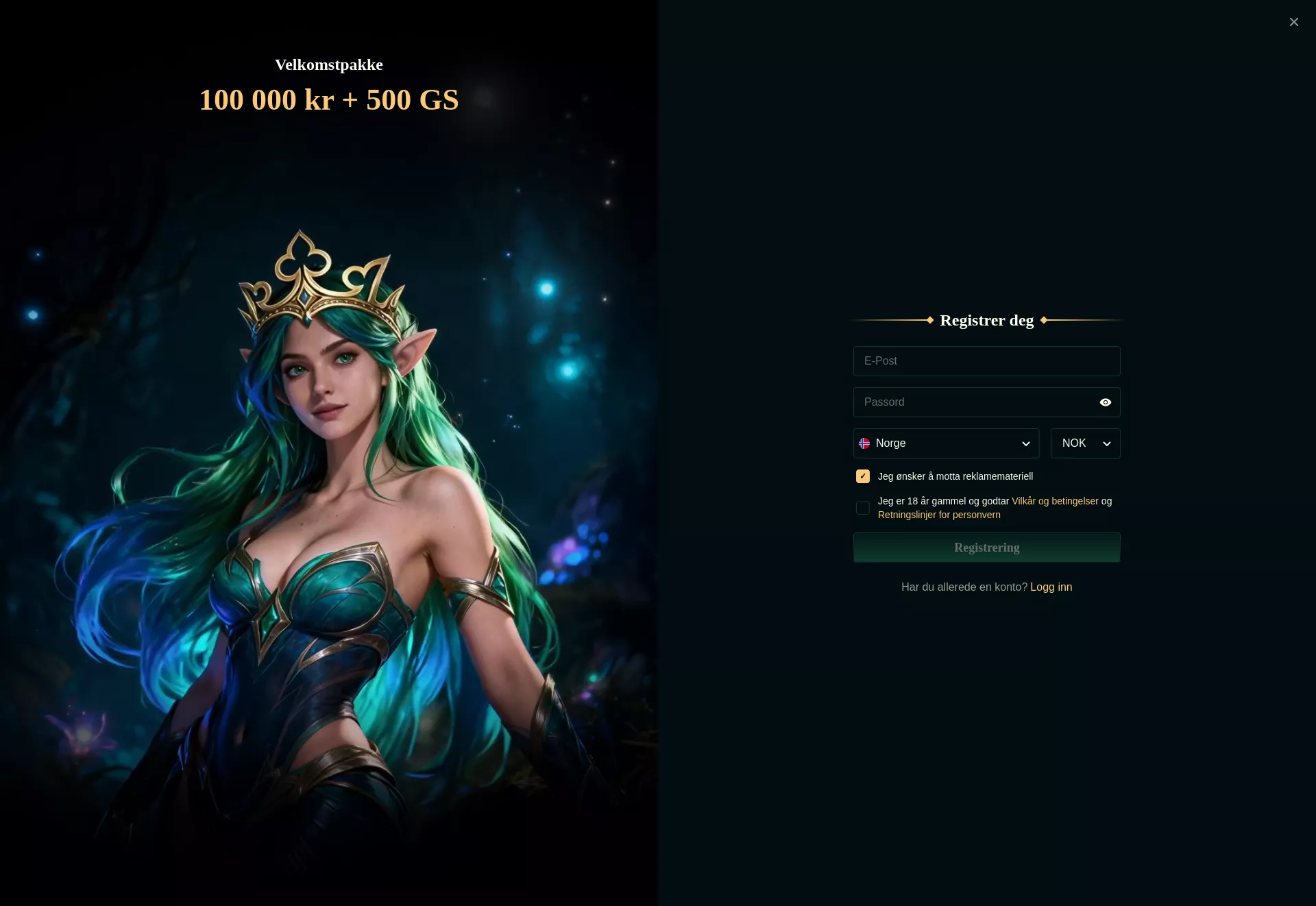 Desktop screen. Fair Crown Up to kr100,000 + 500 FS