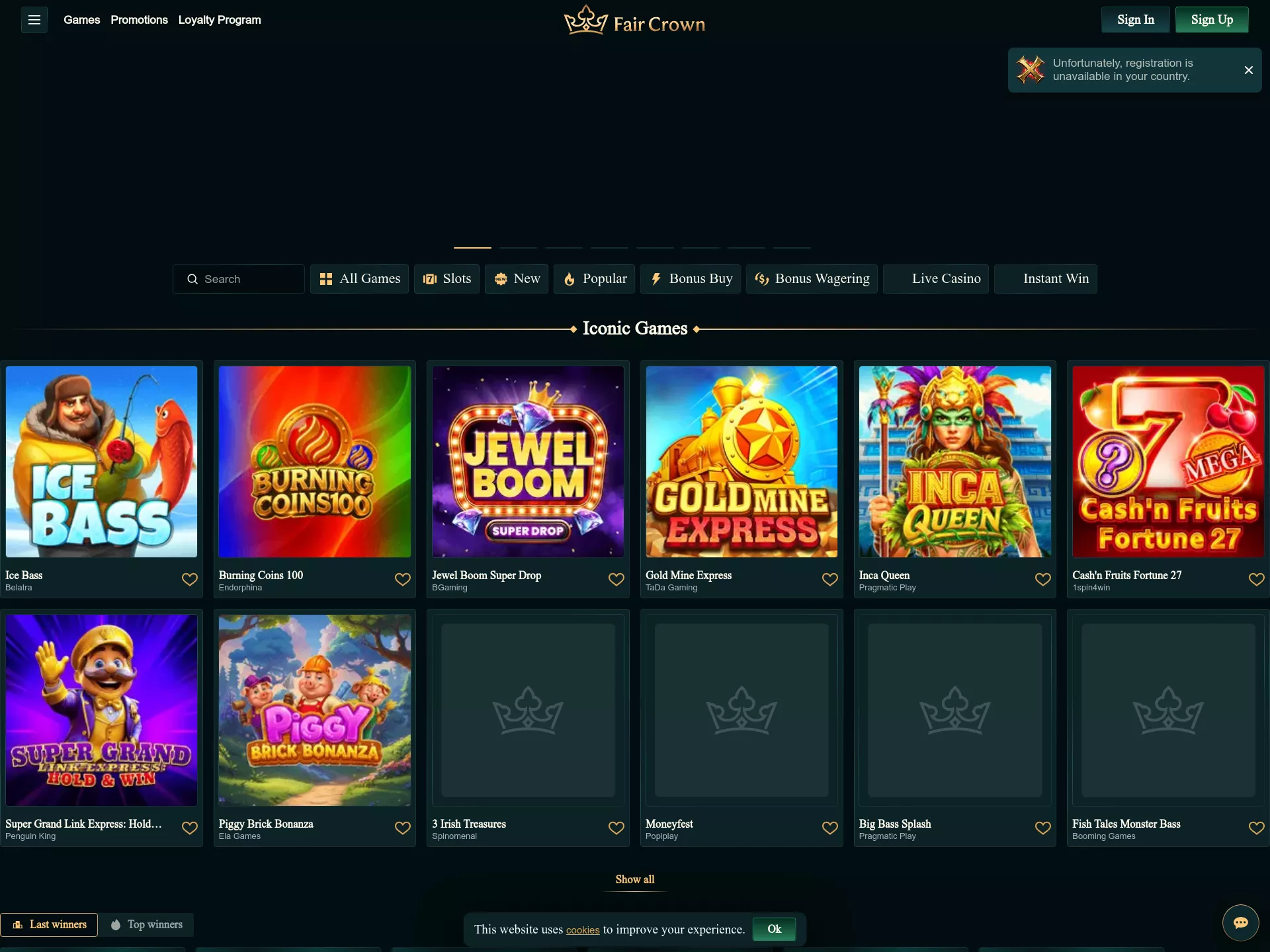Desktop screen. Fair Crown Up to NZ$10000 + 500 FS