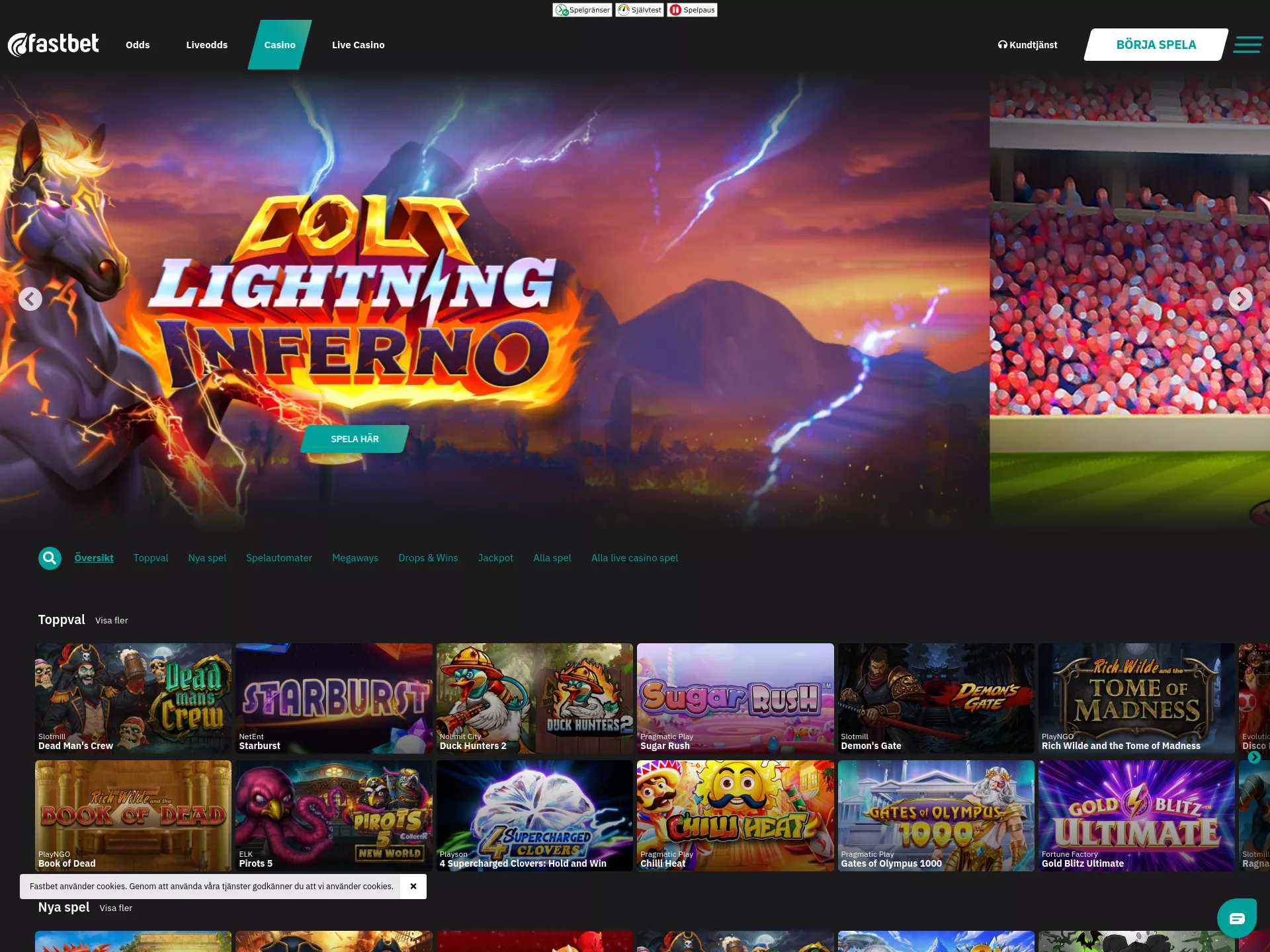Desktop screen. Fastbet 100% upp till kr500 + 20 FS