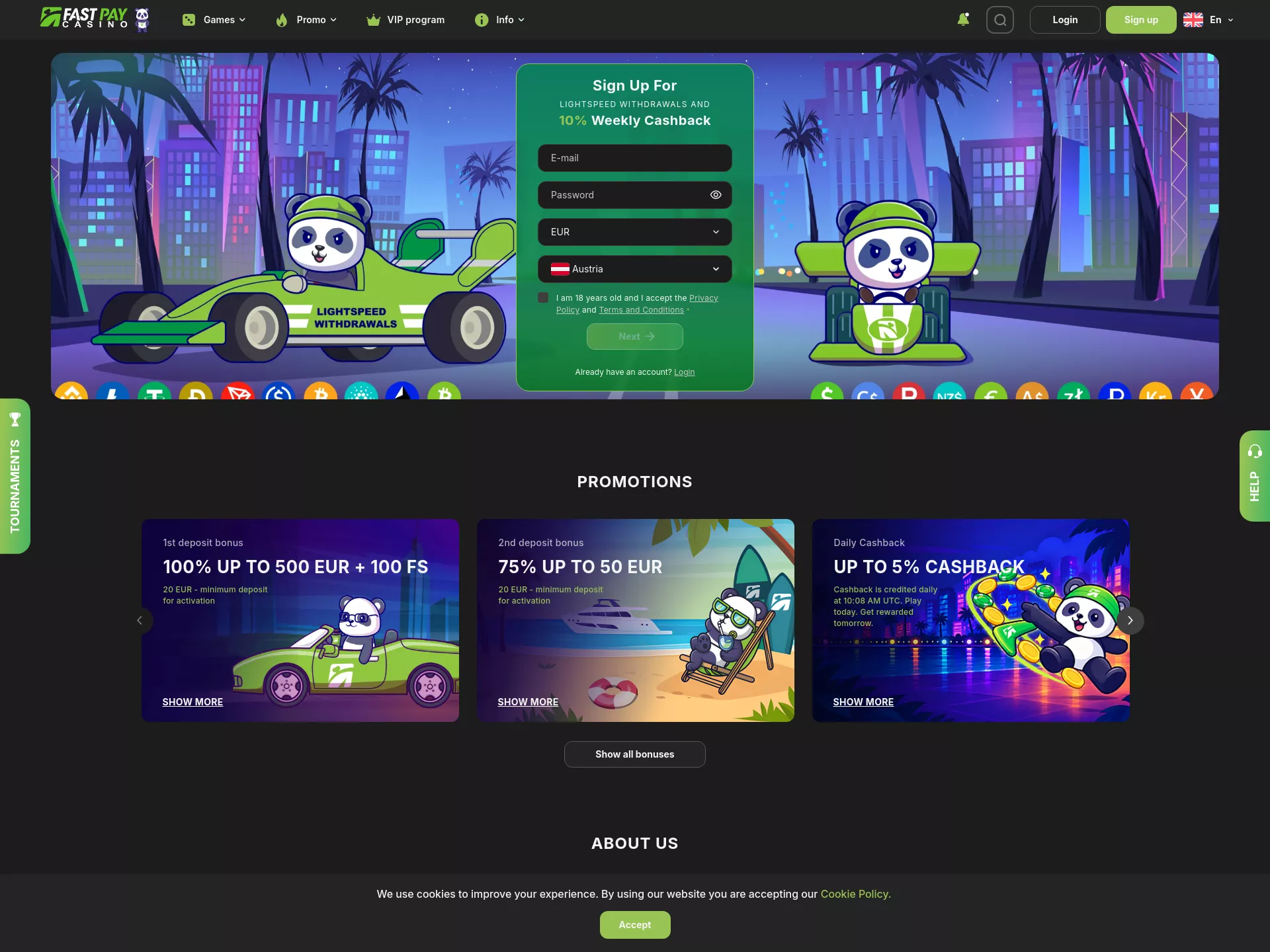 Desktop screen. Fastpay Casino Bis zu €150 + 100 FS