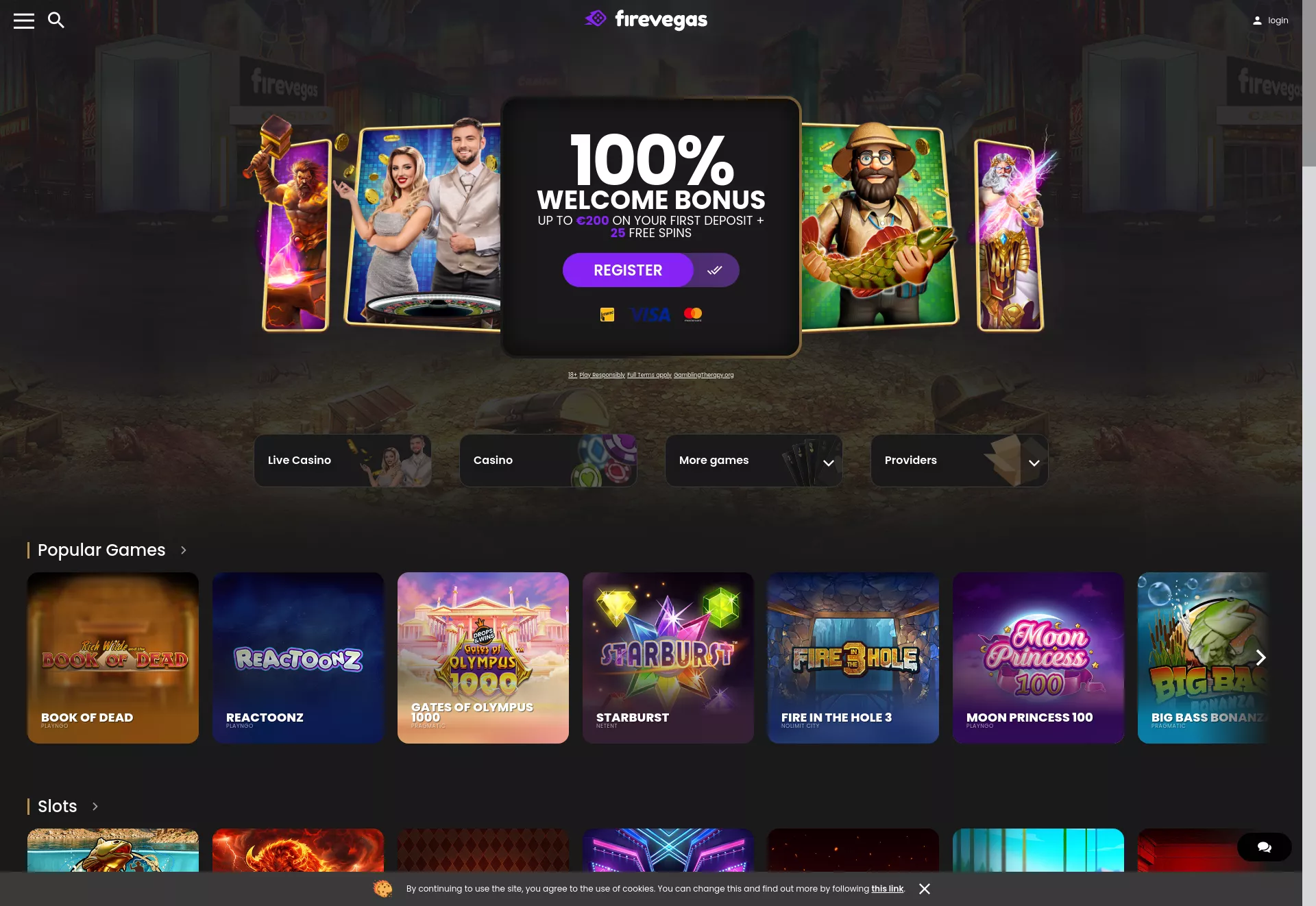 Desktop screen. Firevegas Casino Up to $1000 + 100 FS