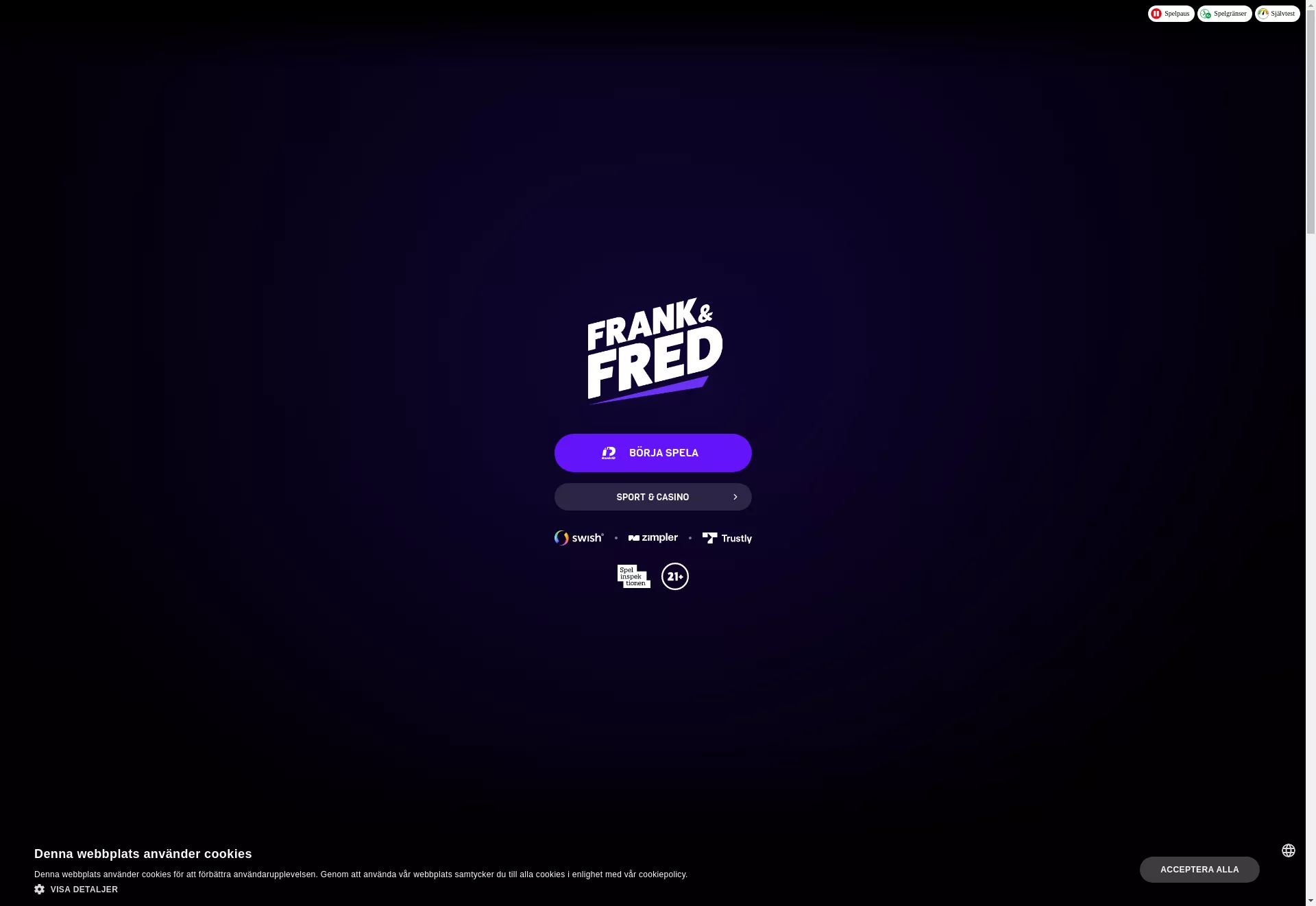 Desktop screen. Frank & Fred 100% up to €100 + 77 FS