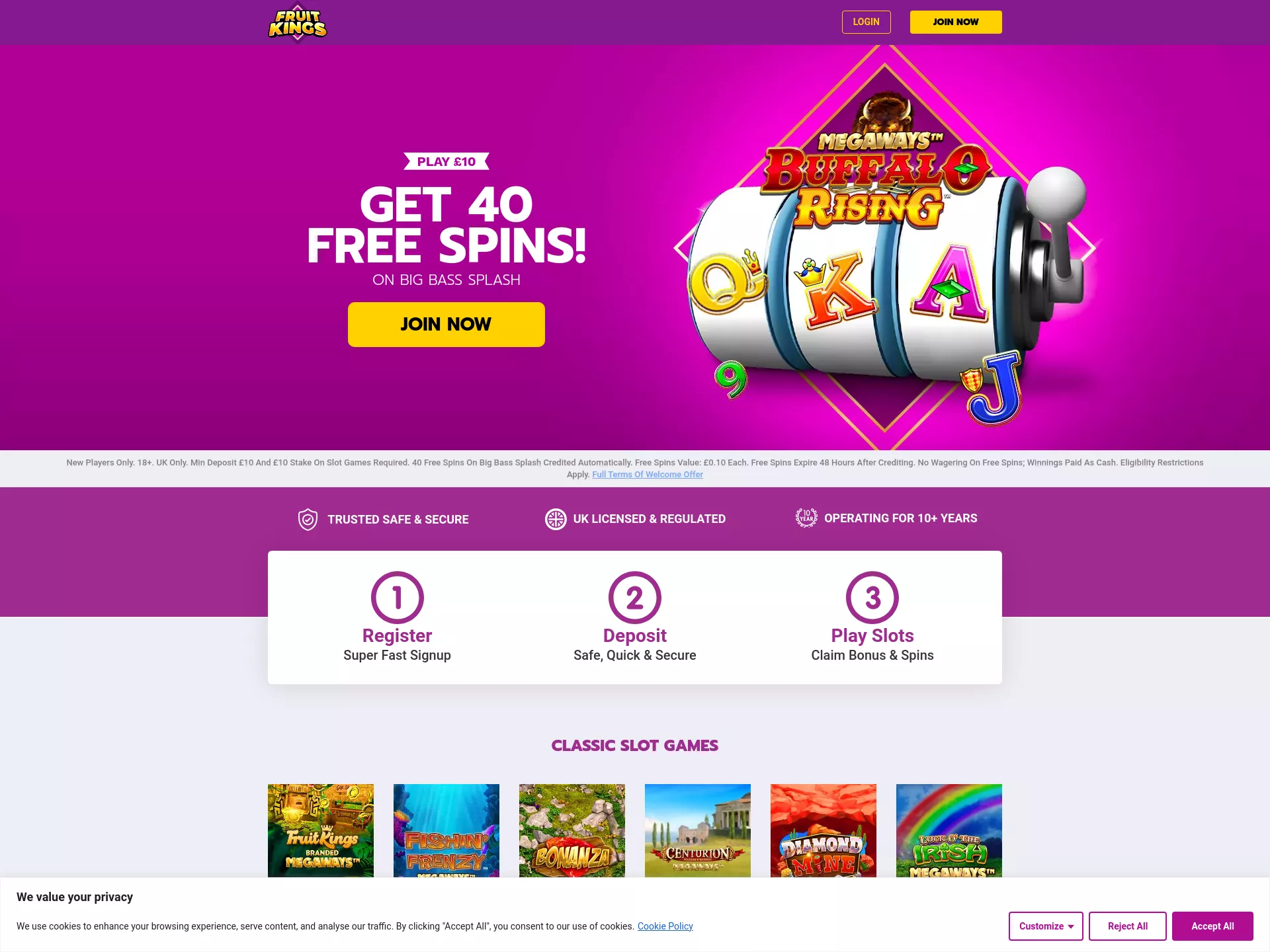 Desktop screen. Fruit Kings Get 20 FS