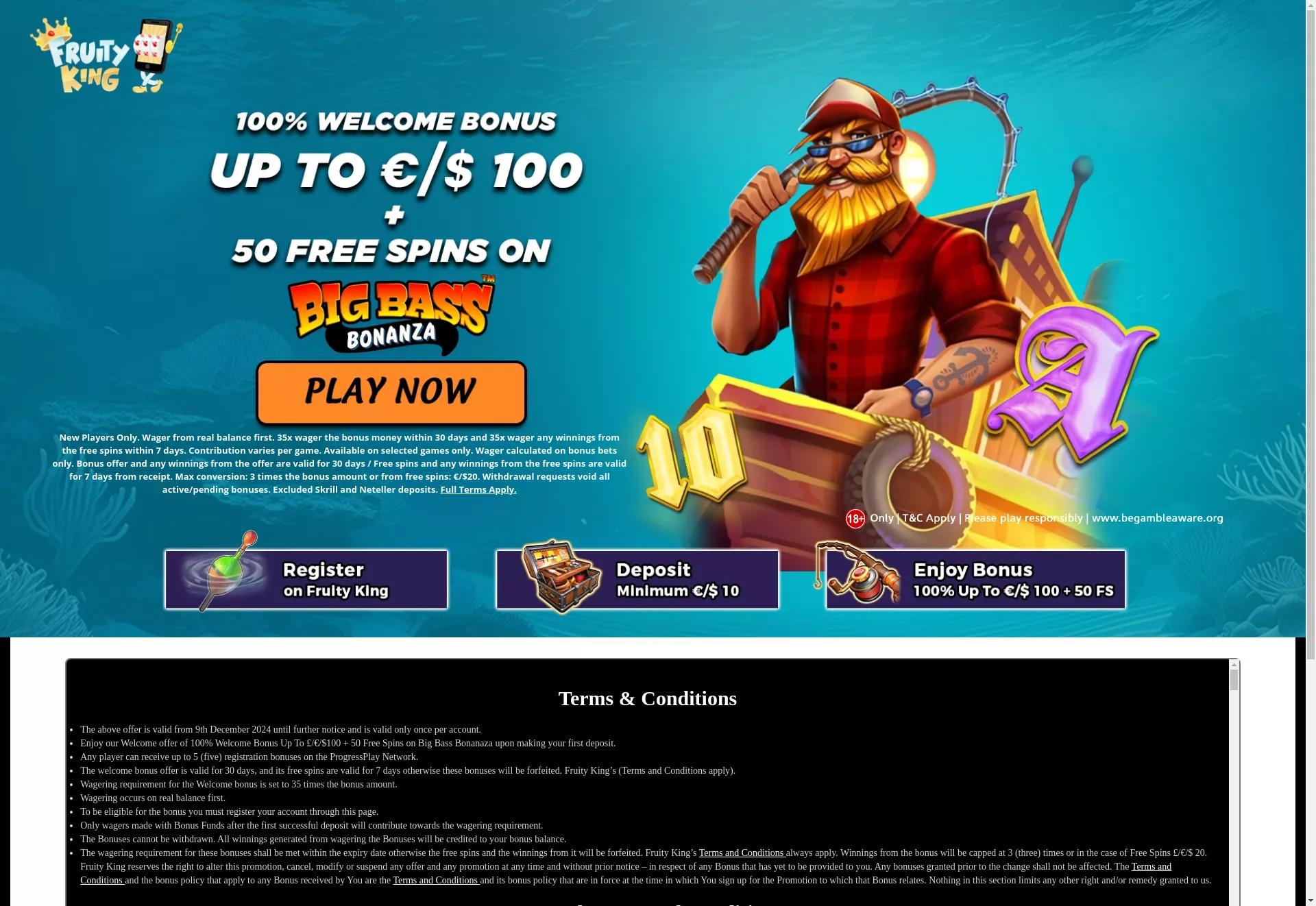 Desktop screen. Fruity King 100% up to $100 + 50 FS